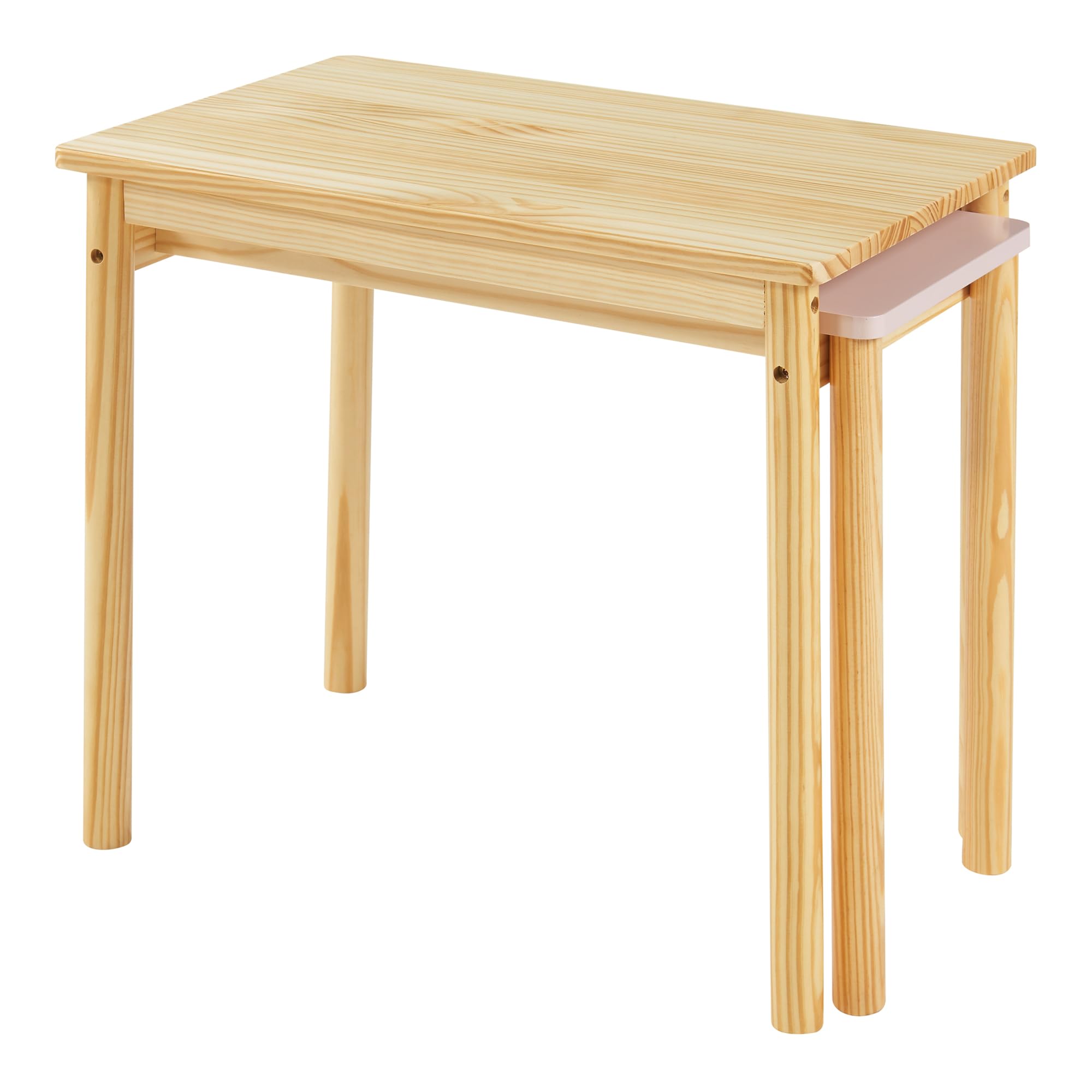 [en.casa] Tavolo per Bambini con Piano Estraibile Scrivania con Piano Aggiuntivo e Gambe di Supporto Tavolo per Cameretta Arredo a Misura di Bimbi - Legno Naturale/Rosa
