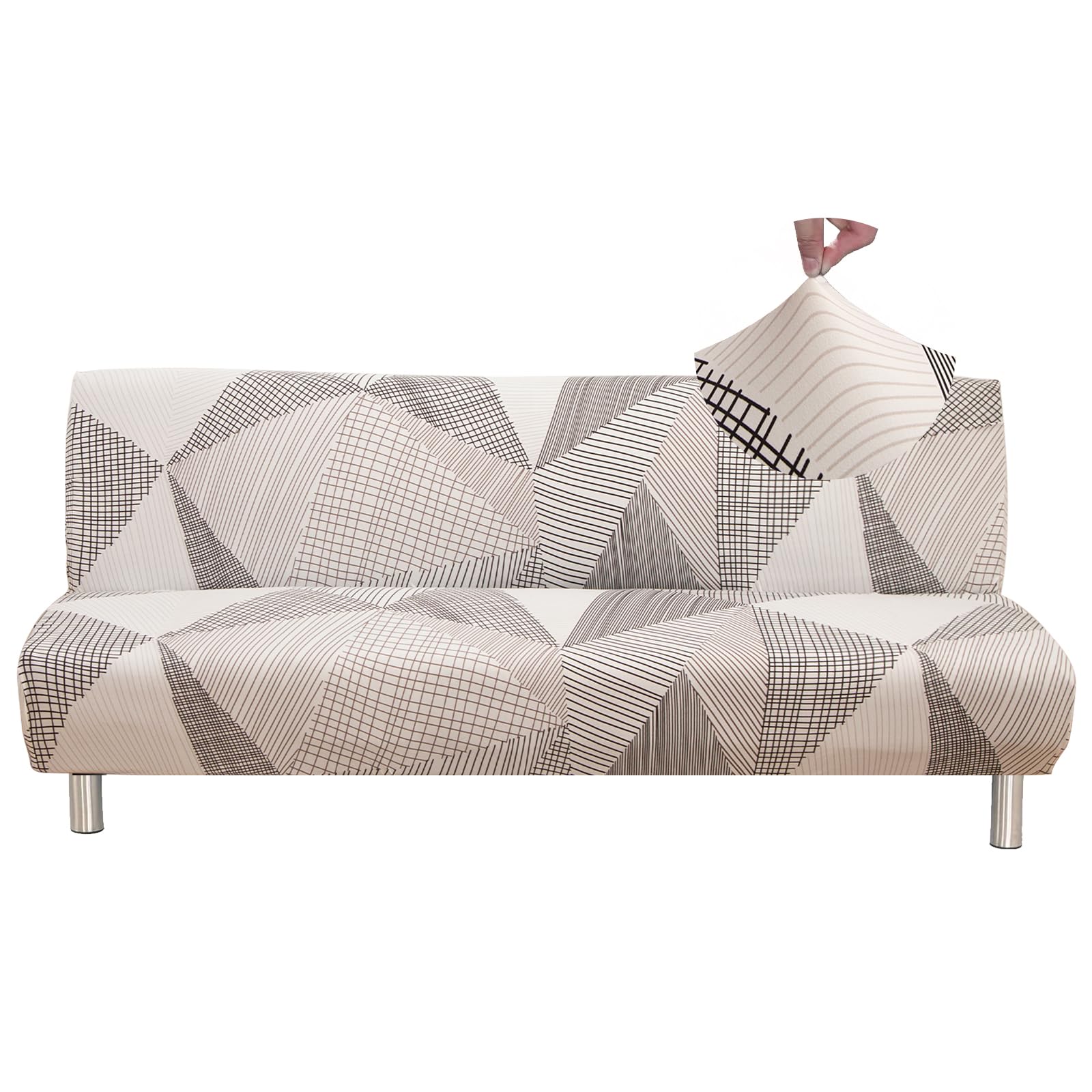 Jaotto Copridivano Clic Clac estensibile a 3 posti, fodera per divano senza braccio, elastica, in spandex, protezione per divano letto universale,Linea Bianca