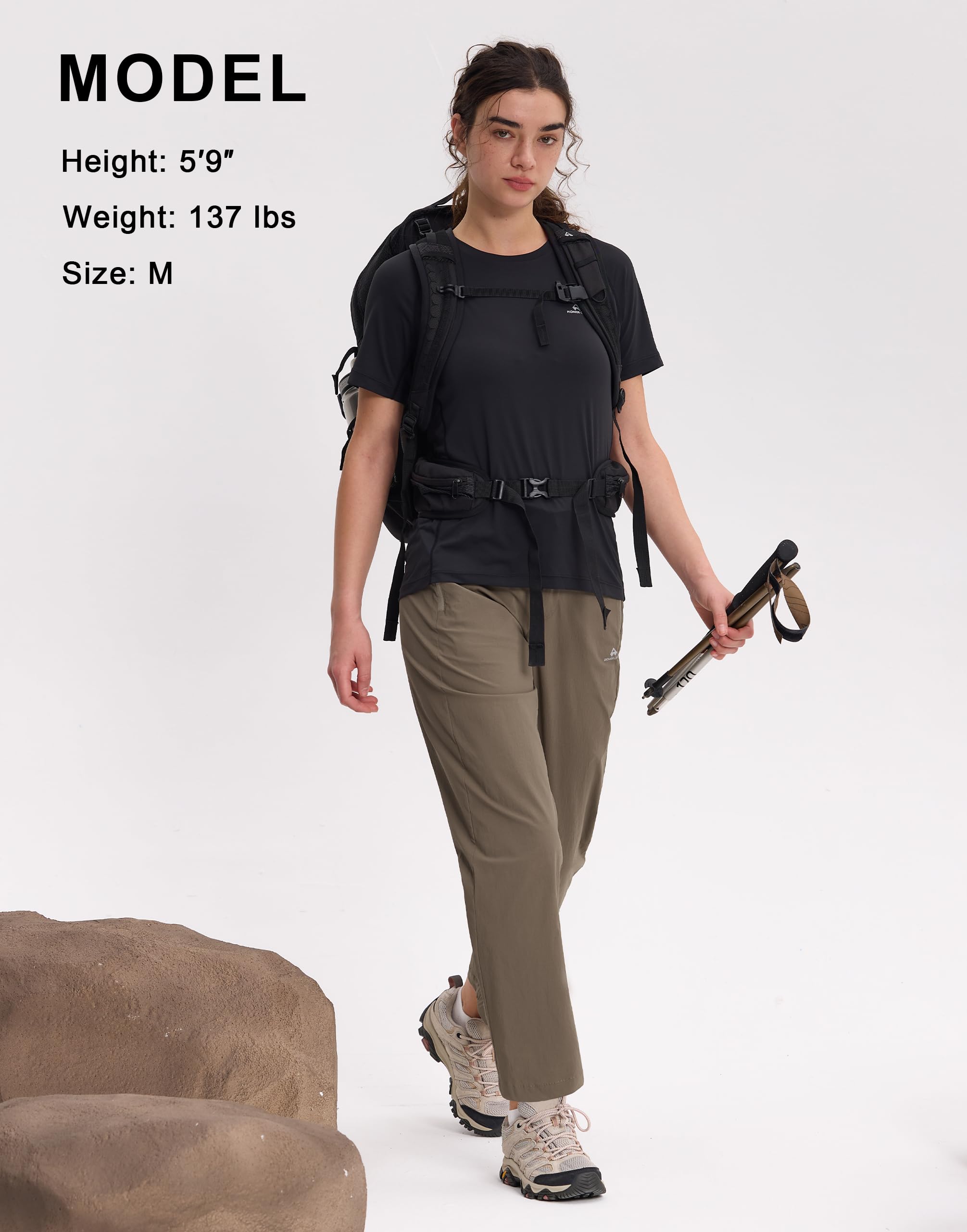 Pioneer Camp Pantaloni da trekking da donna con protezione solare UPF50+, ad asciugatura rapida ed elasticizzata, vita elasticizzata, 2 tasche con cerniera, per estate, trekking, campeggio, viaggi