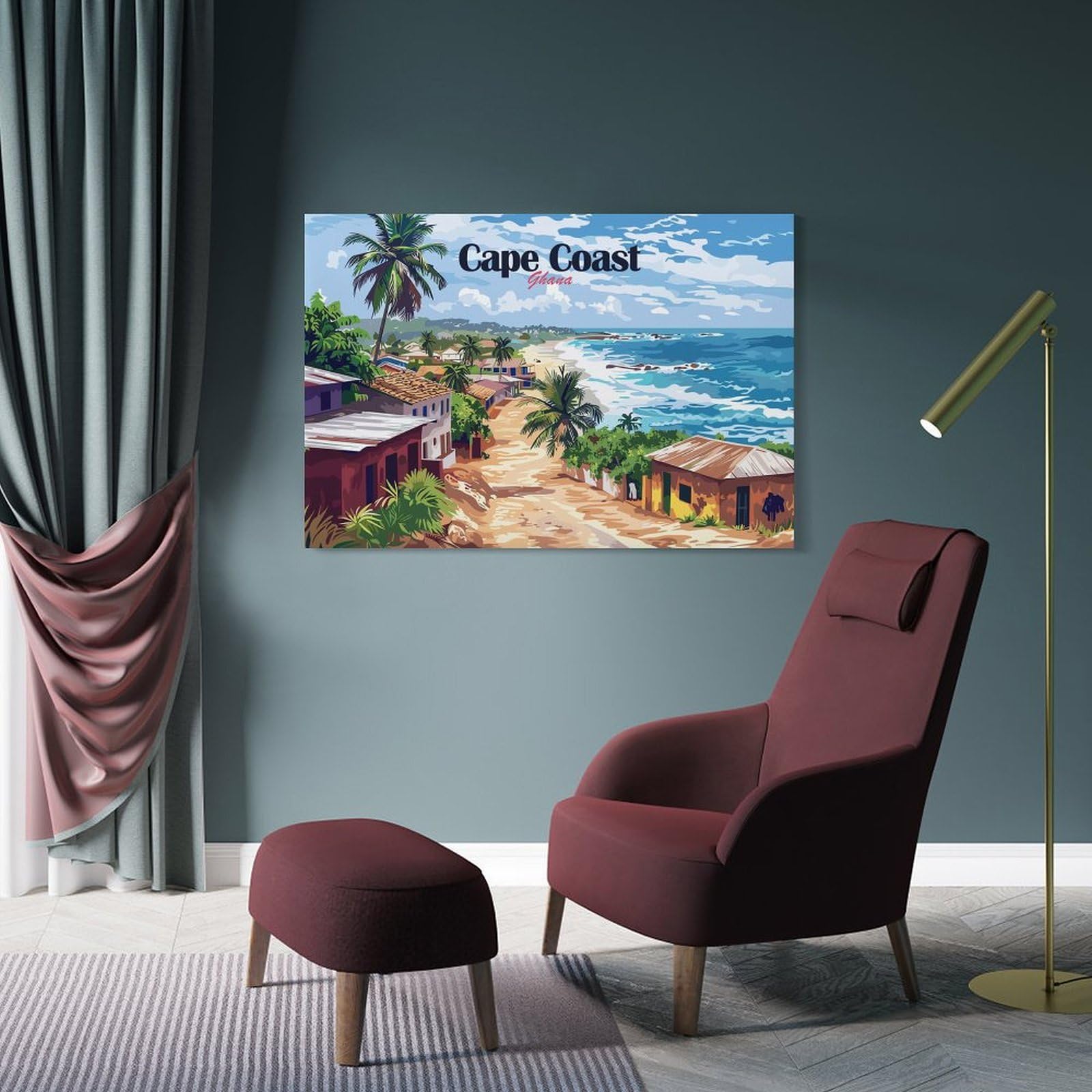 Junmoney Frame-Style-21 Decorative Wall Artwork Cape Coast, Ghana, 24X36inch(60X90cm), For New Homes, Bedrooms Or Workspaces, Canvas Artwork With Gifting Potential