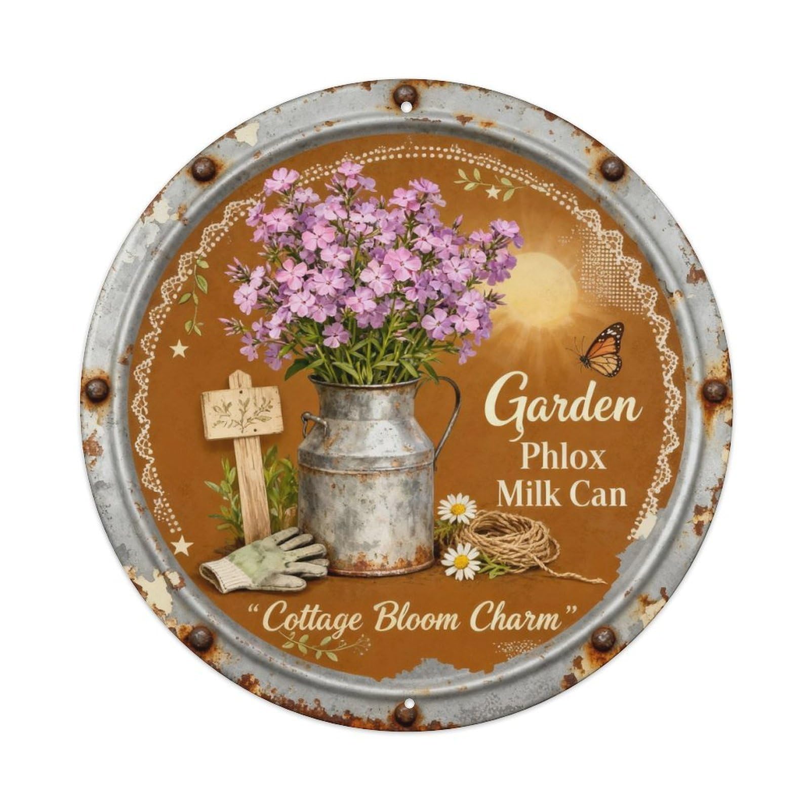 Garden Phlox Milk Can Metal Tin Sign Plaque