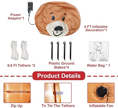 Miniatura 3 de TURNMEON Oso de peluche inflable para el día de San Valentín de 4 pies con luz LED para decoración del día de San Valentín, patio, jardín, césped,