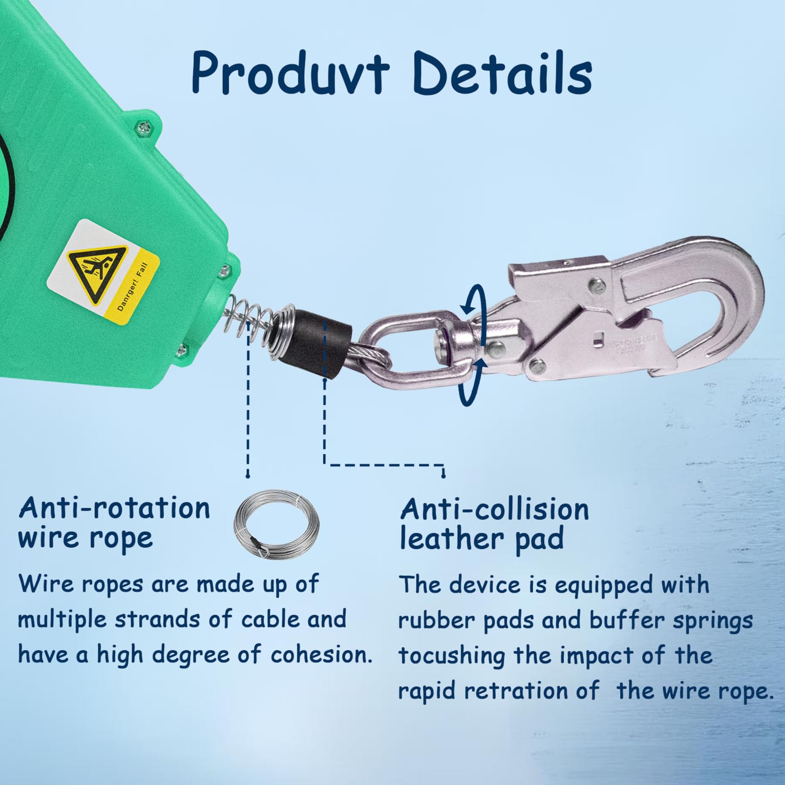 Arnes Linea de Vida Retractil Tejado, Dispositivo Anticaida Retractil Homologado 10m/15m/20m, 150 kg Arnes Seguridad Anticaidas Retractil Trabajo Altura y Tejado(Verde, 20m)