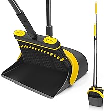 JEHONN Broom and Dustpan Set with Long Handle 138 cm, 180 Degree Rotatable Camping Dustpan Indoor and Shovel for Awning, Home, Office, Lobby, Patio (Black & Yellow)