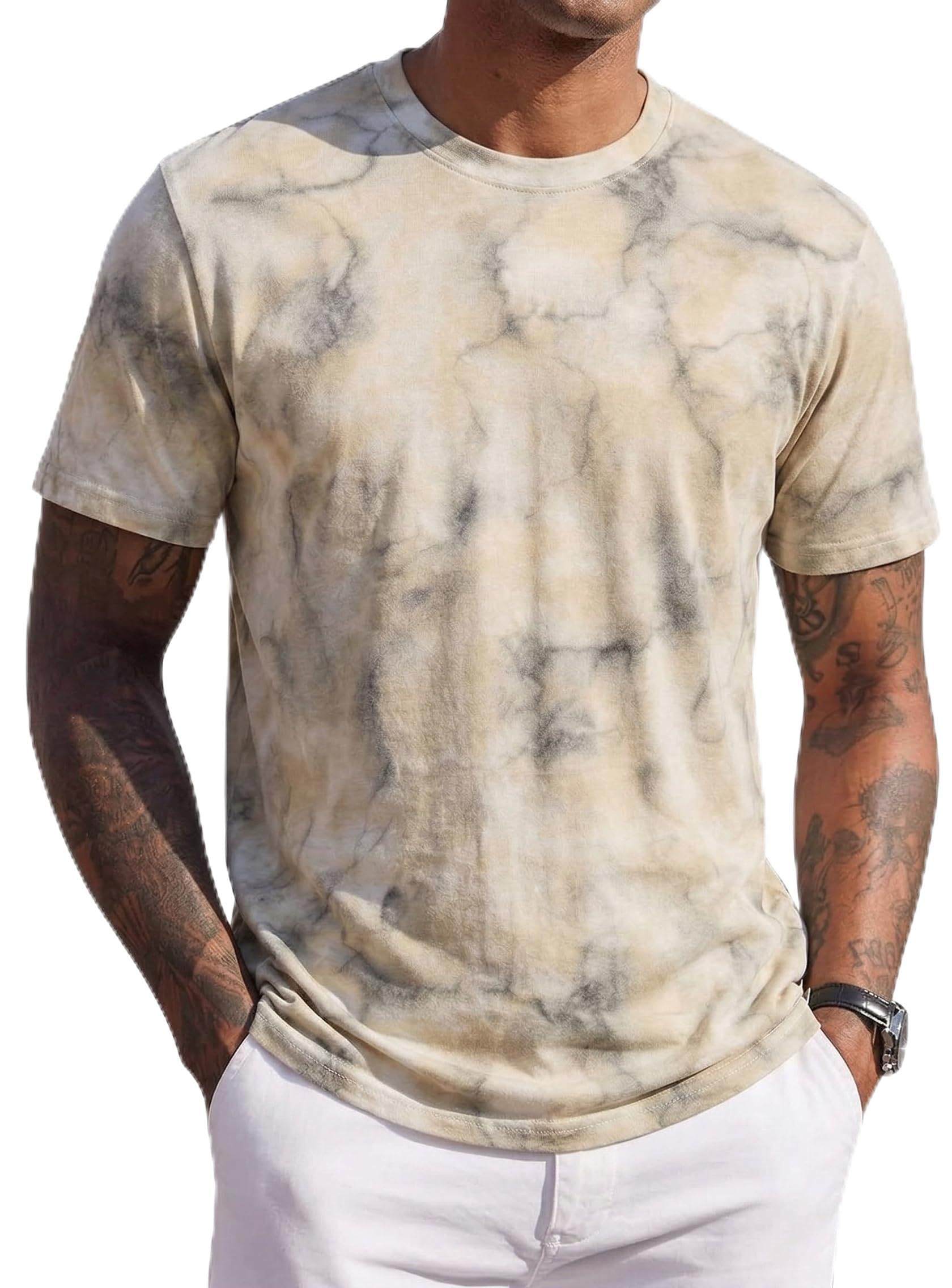 JEEGAL Herren T-Shirt Rundhals, 95% Baumwolle 5% Elasthan, Regular Fit Kurzarm Shirt mit Print, bequemes Männer Basic Shirt für Alltag Freizeit Sommer