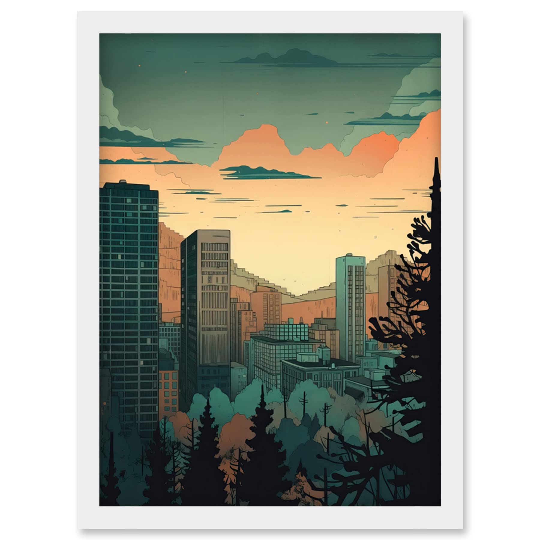 Artery8 Skyscrapers by Forest Urban Architecture Landscape Artwork Framed Wall Art Print A4