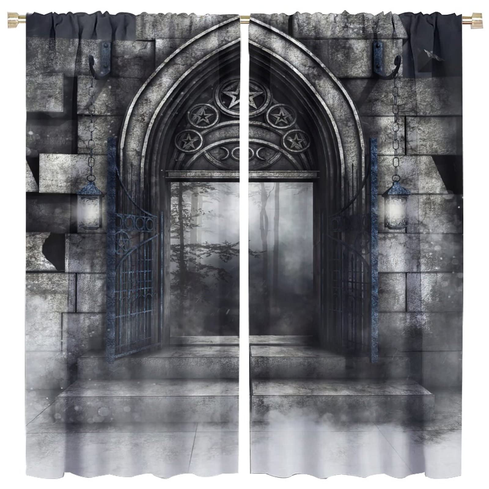 Gothic Blackout Curtains,Castle Architecture Medieval Retro Stone Arch Blackout Rod Pocket Window Door Curtains for Bedroom Living Room Decor W42xL45in