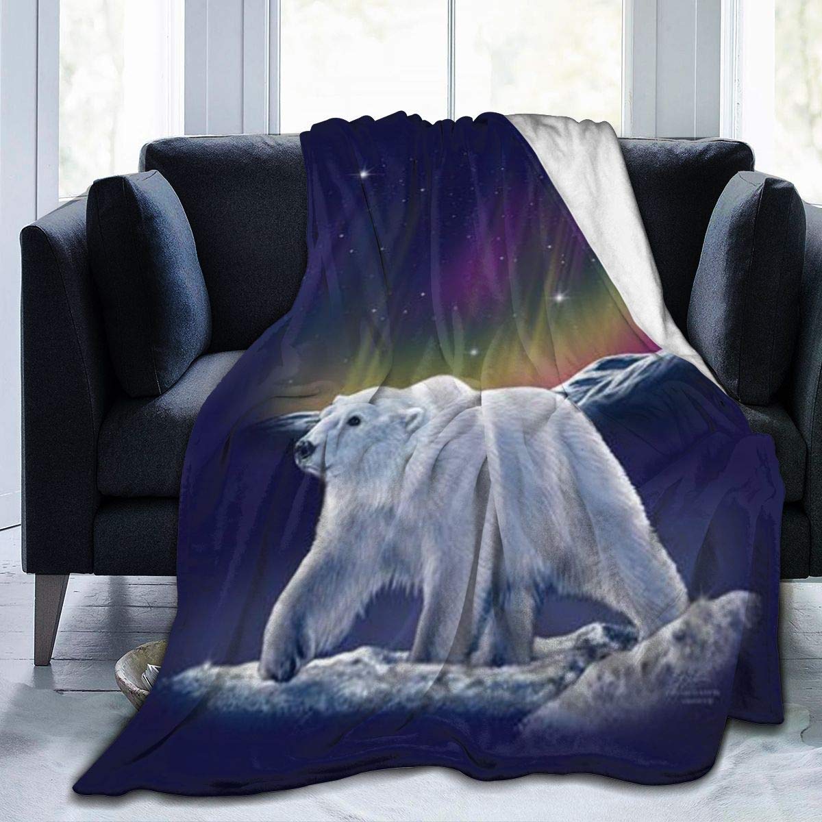 DECFE Northern Lights Polar Bear Ultra-Soft Fleece Blanket Flannel Velvet Plush Throw Blanket