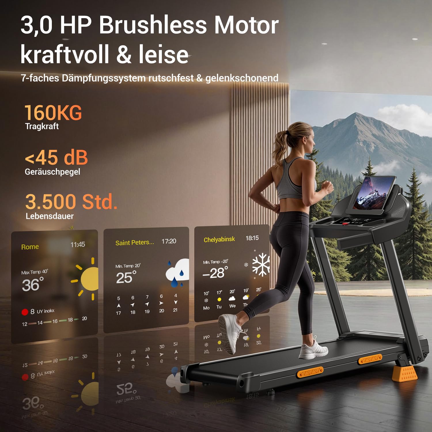 LONTEK Laufband für Zuhause Klappbar mit Steigung 15%, Laufbänder 12KM/H, Treadmill for Home mit 3,0-PS-Motor und LED-Anzeige, 136KG