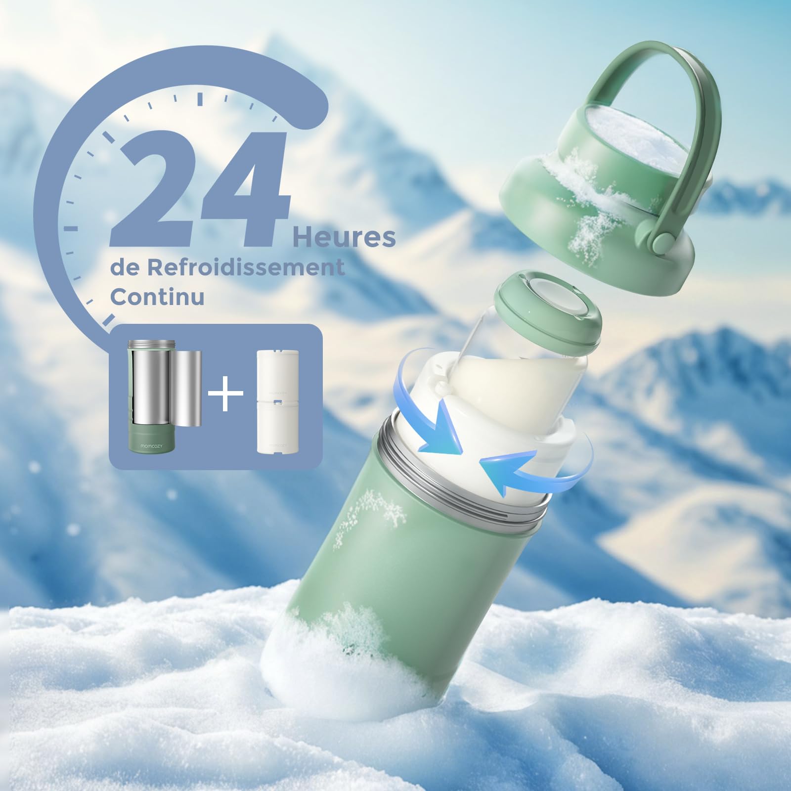 Momcozy Glaciere Lait Maternel, Pot Conservation Lait Maternel Portable 650ml, Maintien Fraîcheur 24h, 2 Bouteilles Incluses pour Stockage​, Conservation Lait Maternel Facile