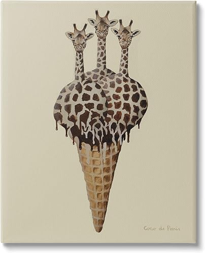 Stupell Industries Three Giraffes Ice Cream Scoop Waffle Cono, diseño de Coco de Paris, color marrón