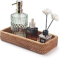 XIMISISE Natural Rattan Toilet Tank Tray - Handwoven Bathroom Vanity Organizer Basket 10.2x4.9x1.6 Inch Decor Storage