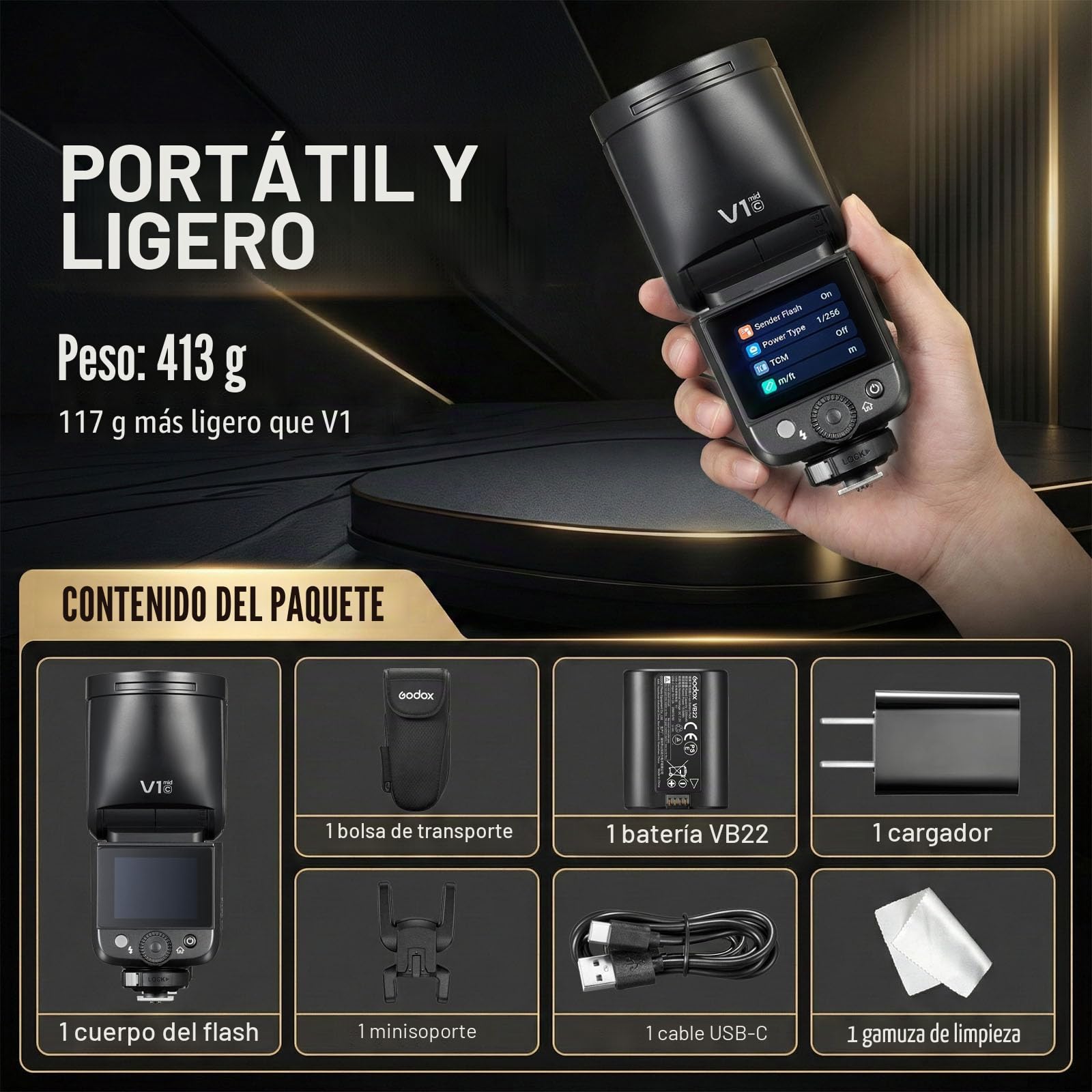 Godox V1 MID S Flash para Sony, Speedlite de Cabeza Redonda 55Ws, óptica 24mm, más de 650 Disparos, TTL/HSS 1/8000s, Compatible con Sony Alpha A9 III a7III a7CII a7IV a7C a7RV a7 a6700 a6400 ZV-E10 II