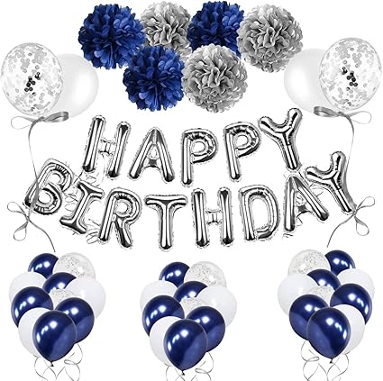 Aivatoba Decorations D Anniversaire Pour Homme Bleu Marine Happy Birthday Ballons Pour Garcons Femmes Filles Avec Ballons Blancs Bleus Confettis Ballons Argentes Happy Birthday Banniere Pour Fete Amazon Fr Cuisine Et Maison