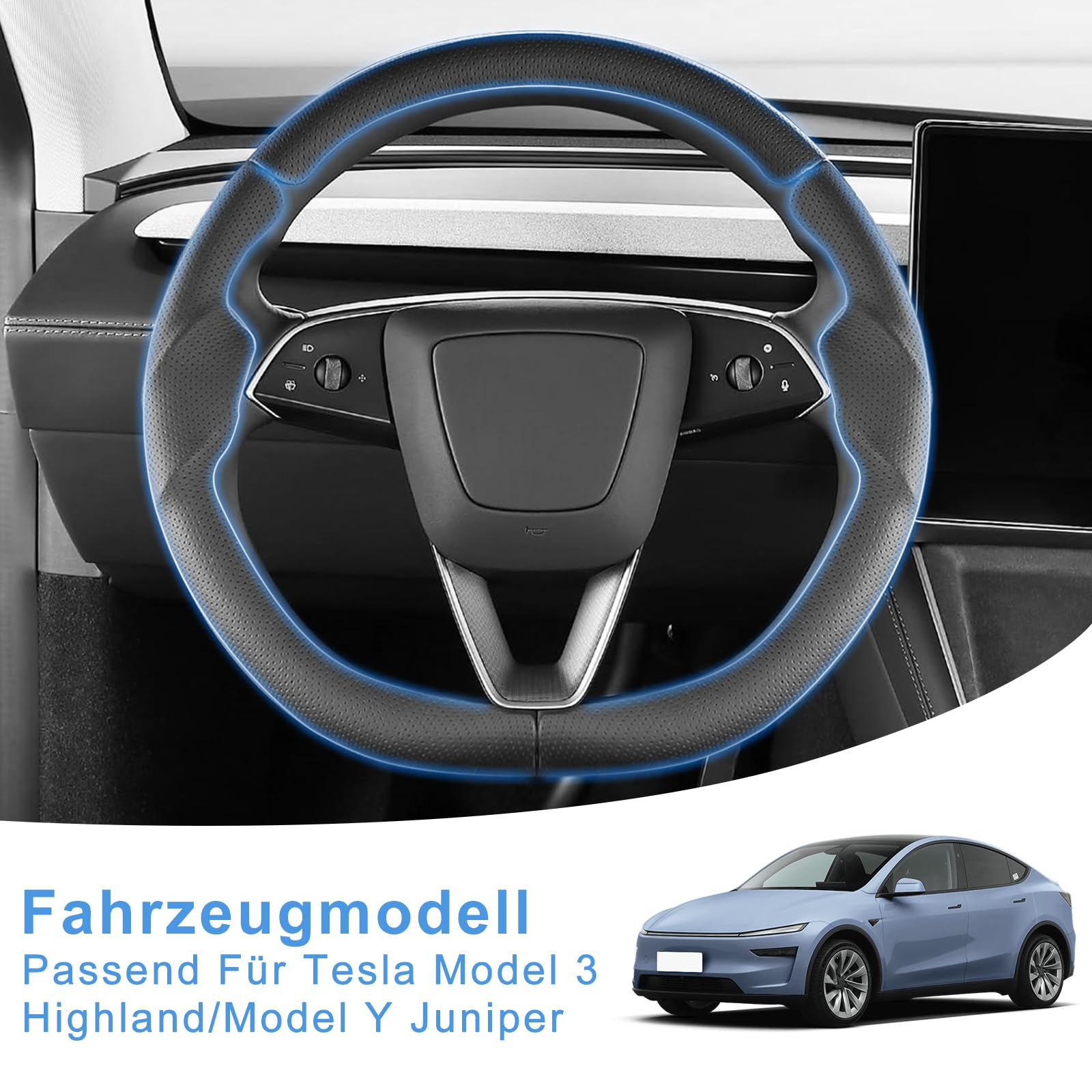 Funda de volante para Tesla Model 3 Highland & Model Y Juniper, funda de cuero para volante Tesla Model 3/Y Accesorios