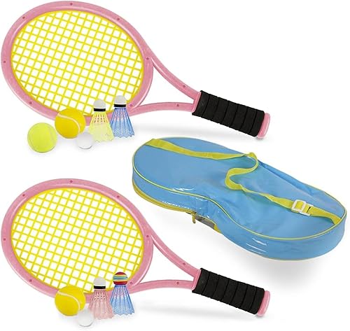 Raquetas de tenis para niños con bolsa de transporte, pelotas de entrenamiento suaves y pájaros de bádminton, juego de regalo de raquetas de tenis