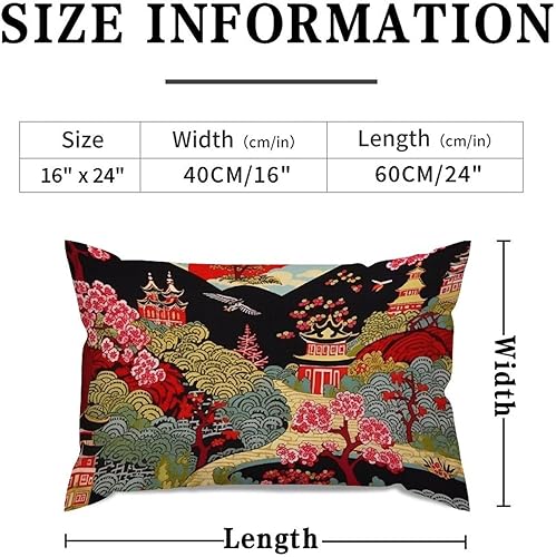 Miniatura 8 de ArogGeld Funda de cojín lumbar con diseño de pagoda roja y negra, diseño de acuarela con flores de acuarela asiática, azul oscuro y rojo, funda de