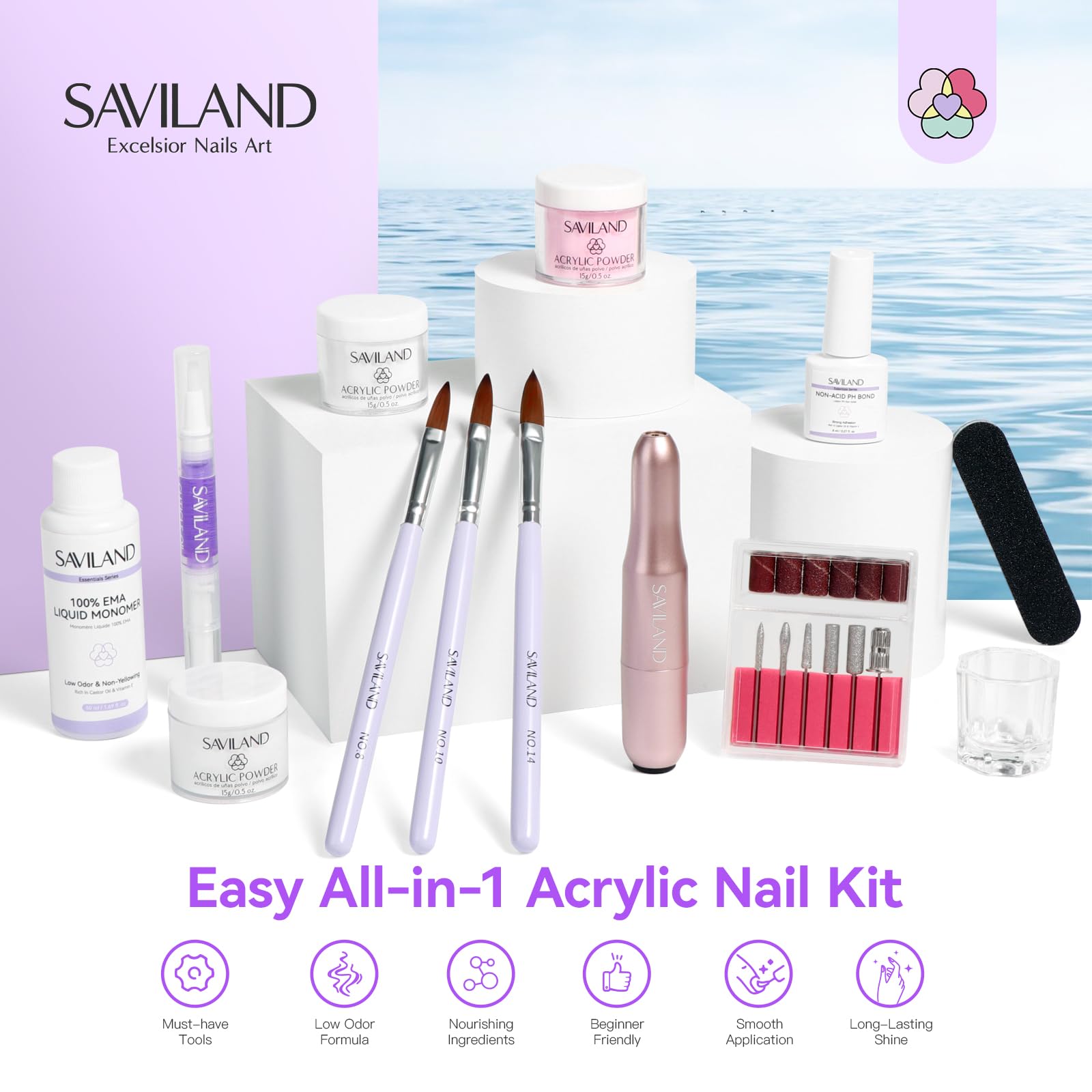 SAVILAND Essentials Acrylic Nail Kit with Drill: All-in-1 Nails Kit Acrylic Set Premium Acrylic Nail Set including Acrylic Powder and Liquid Set Acrylic Brushes for Beginners Extension Nail Art - Image 2