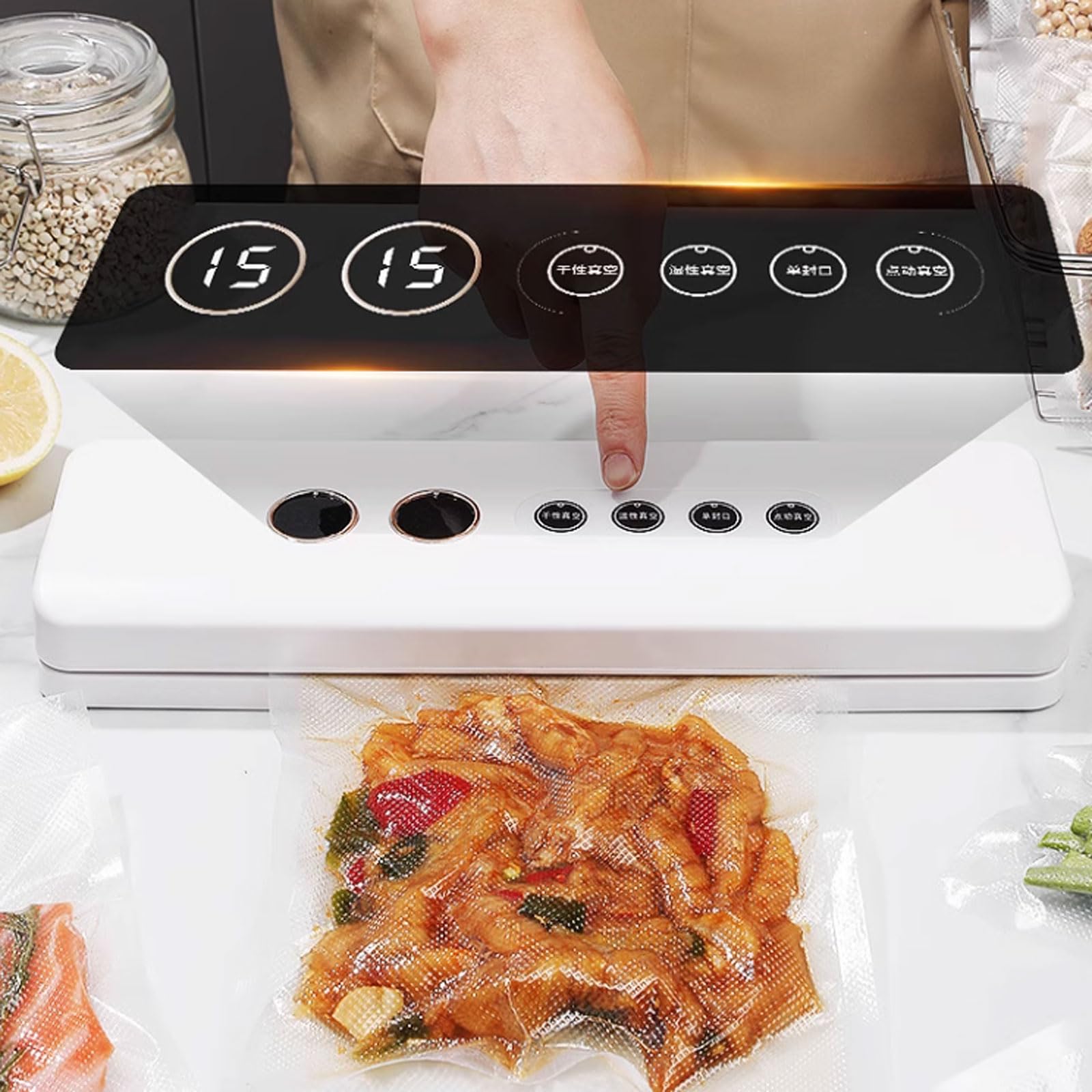 Máquina selladora al vacío para almacenamiento de alimentos, ahorro de alimentos portátil automático con 100 bolsas, ideal para frescura y conservación en la cocina del hogar