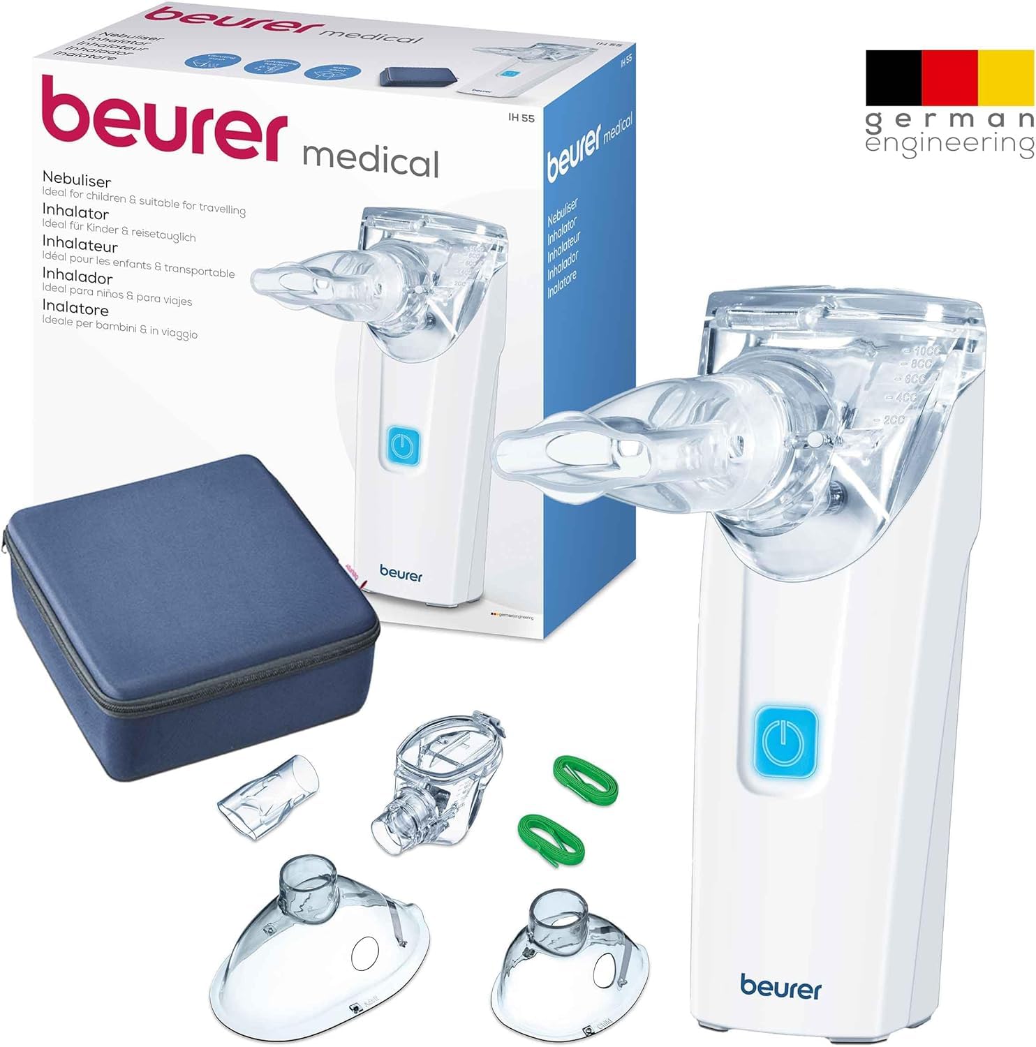 Beurer IH 55 Nébuliseur avec technologie de membrane vibrante, portable et silencieux, fonction d'auto-nettoyage, inhalateur pour traitement des maladies des voies respiratoires