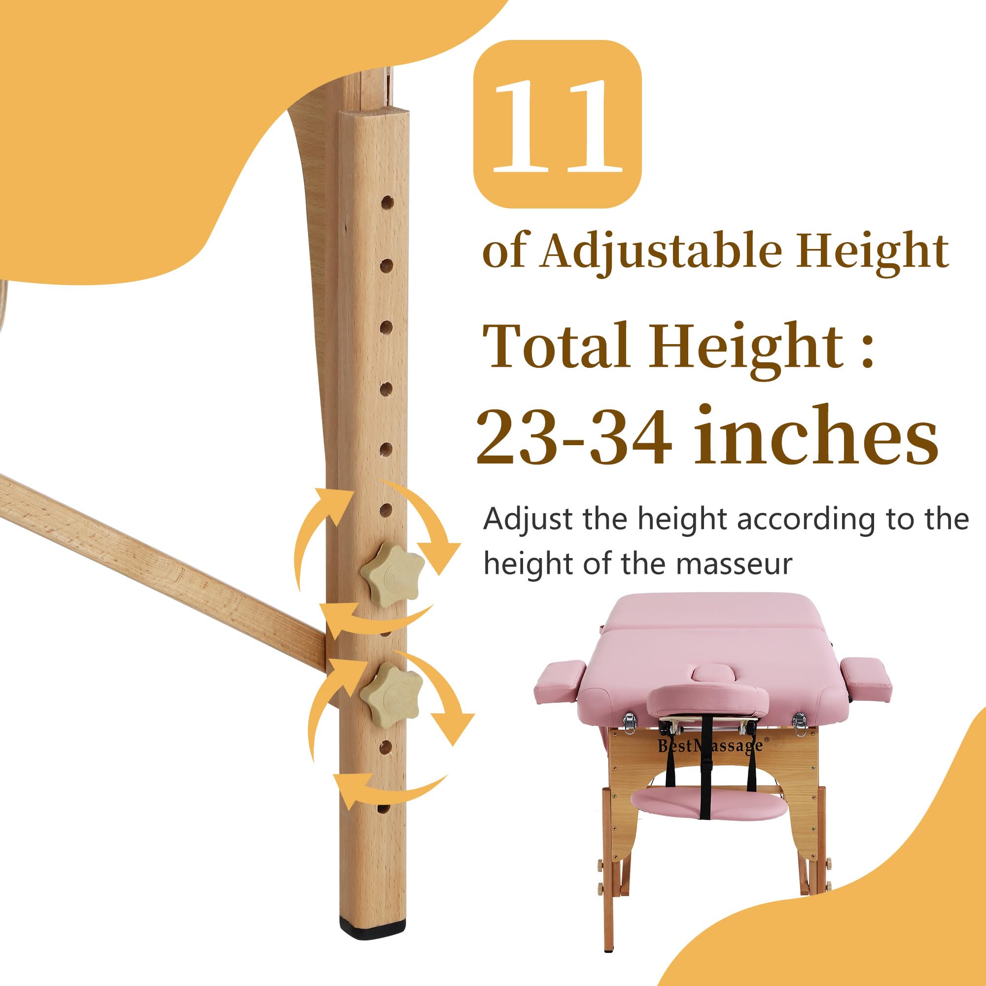 PayLessHere Lettino da massaggio portatile da 71,1 cm di larghezza, letto pieghevole in altezza regolabile, in pelle PU, per spa, asciugamano da bagno, sacchetto per olio, borsa in tessuto non tessuto