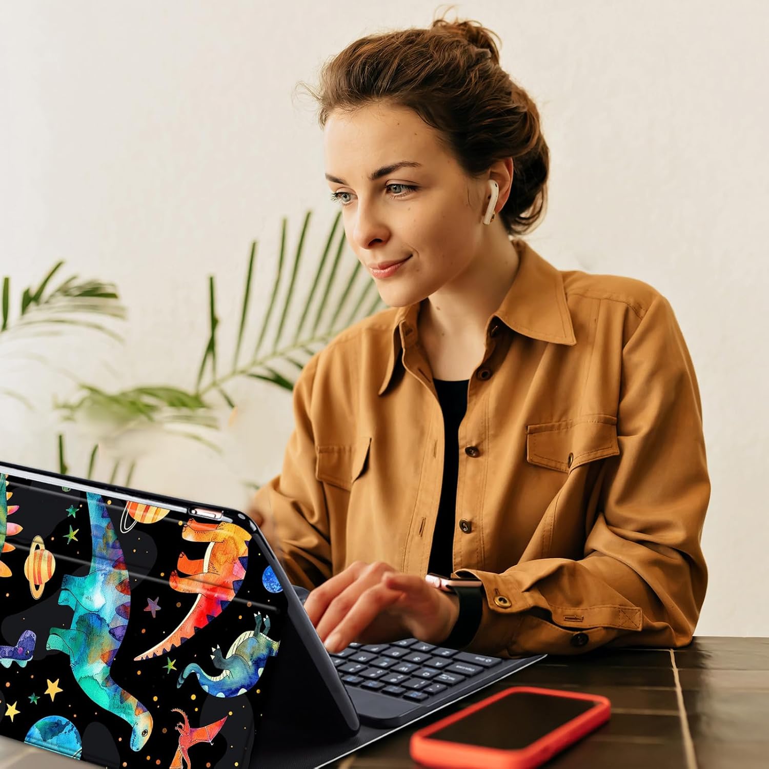 Keyboard Case for Amazon Fire Max 11 (13th Generation, 2023 Release), Detachable Wireless Bluetooth Keyboard and Auto Sleep/Wake Fire Max 11 Tablet Case with Keyboard, Watercolor Dinosaurs