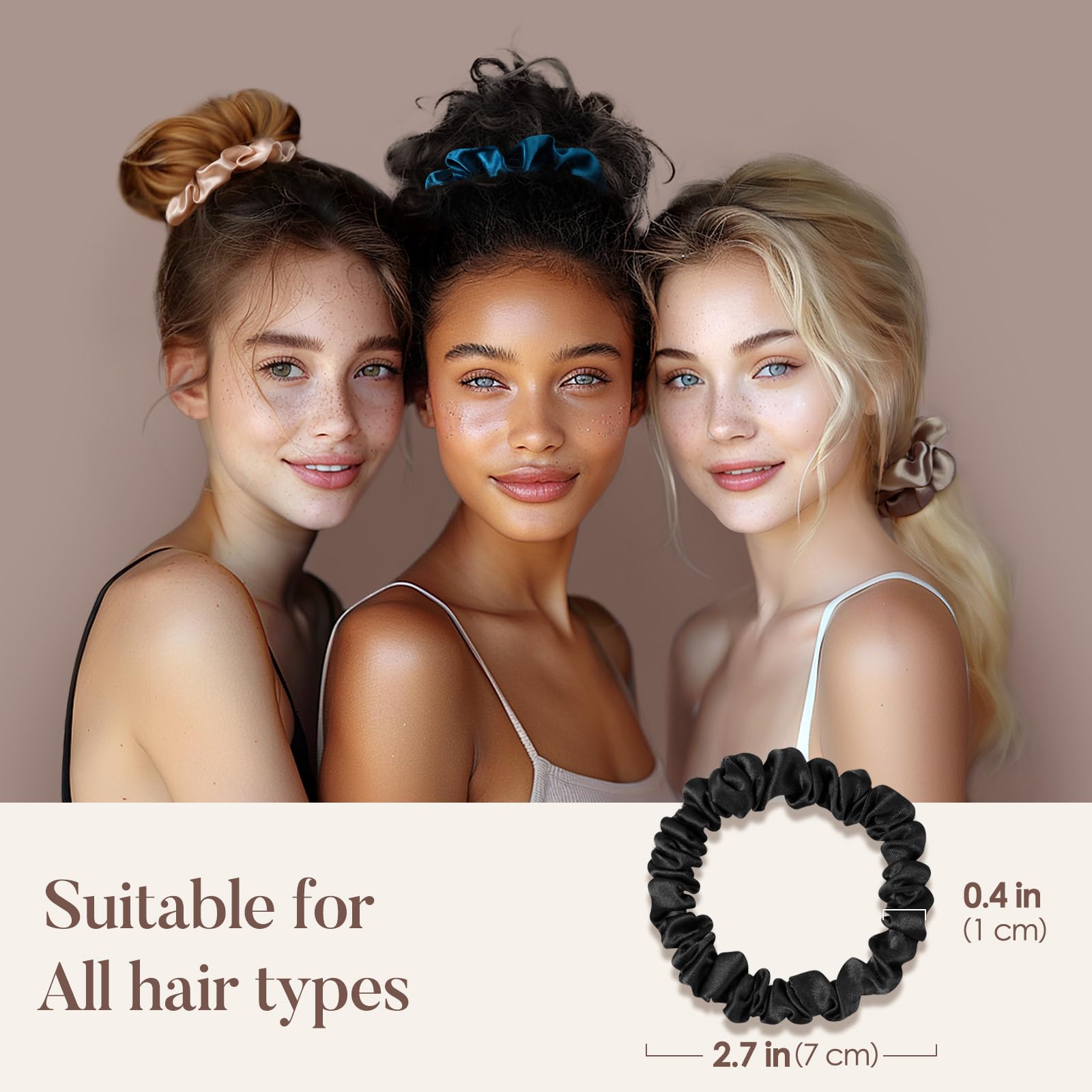 LULUSILK Coleteros delgados de seda para dormir con el cabello, 100 % seda de morera real, no dañan el cabello, lazos finos de seda para mujeres y niñas, color negro, paquete de 6