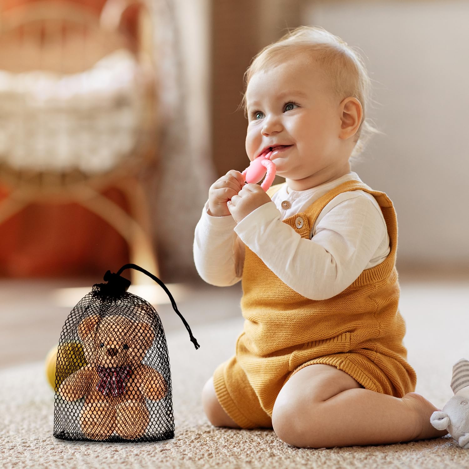 SUBTAVIK bolsas de malla con cordón, bolsas grandes de malla con cordón, bolsas de almacenamiento con cordón, bolsas de malla negras, bolsas de red de nailon para natación, playa, piscina - 5