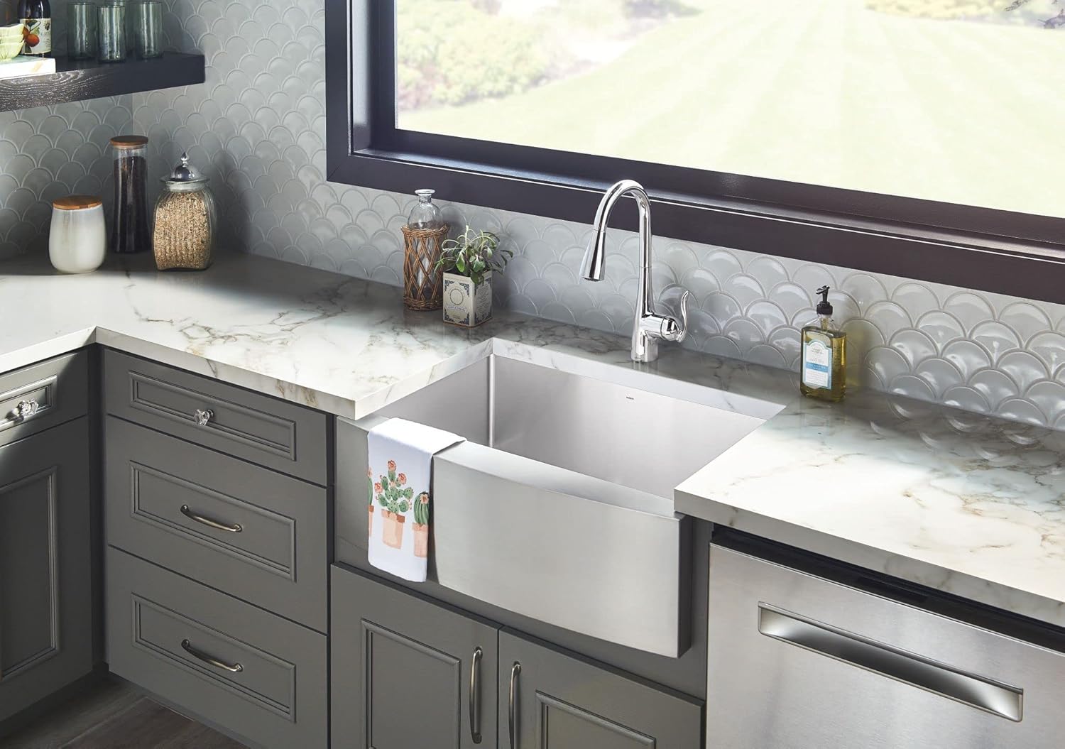 Moen 7594C Arbor One-Handle Pulldown Kitchen Faucet Featuring Power Boost and Reflex, Chrome and 3942 Deck Mounted Kitchen Soap Dispenser with Above The Sink Refillable Bottle, Chrome