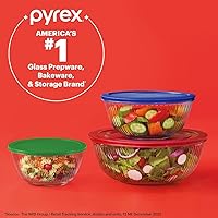 Vista 5 de Pyrex Sculpted (3-Paquete) Juego de Cuencos de Mezcla de Vidrio con Tapas para Preparación, Horneado y Cocina, Apto para Horno Precalentado