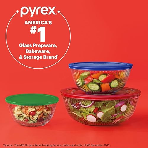 Miniatura 5 de Pyrex Sculpted - Juego de 6 cuencos de vidrio grandes para mezclar, 1.3 cuartos de galón, 2.3 cuartos de galón y 4.5 cuartos de galón, para preparar
