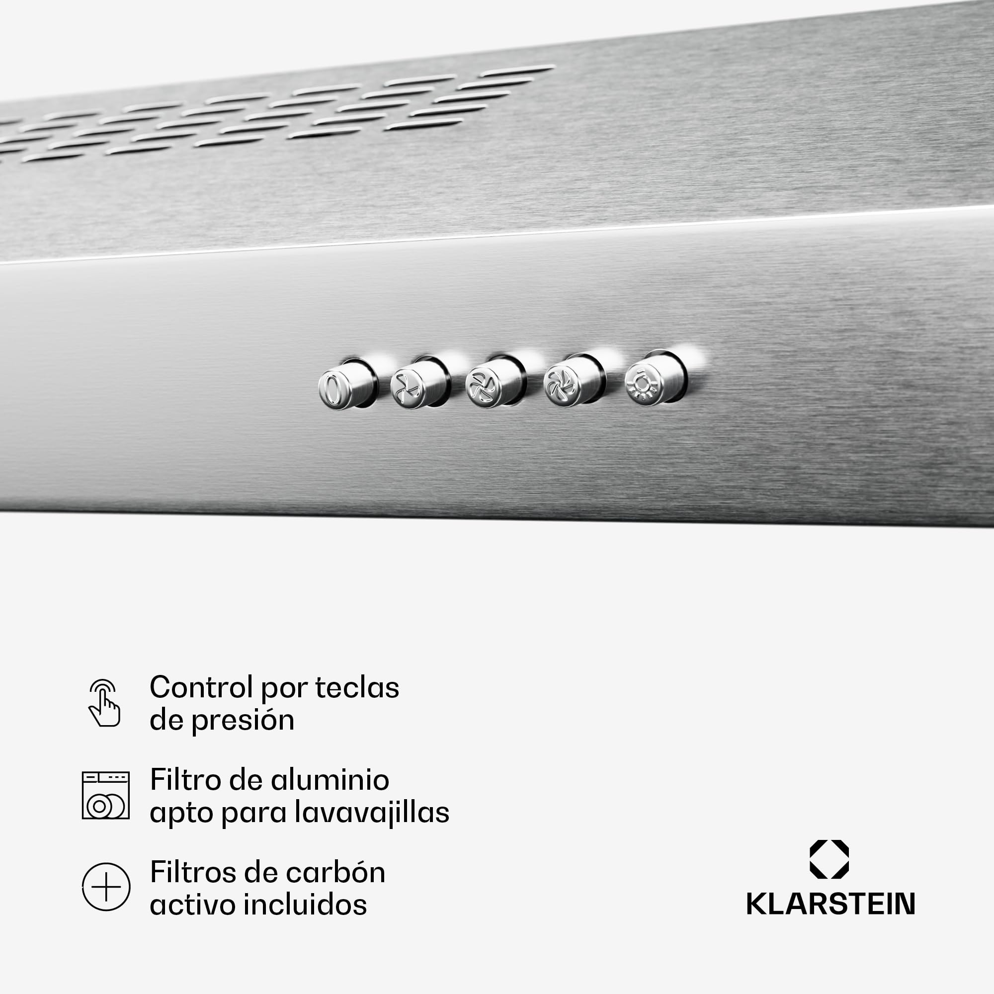 Klarstein SlimVent Campana Extractora - 60cm, 178 m³/h, A+, Silenciosa 52 dB, LED, Filtro de Carbón, Extractor Cocina Compacto, Plata