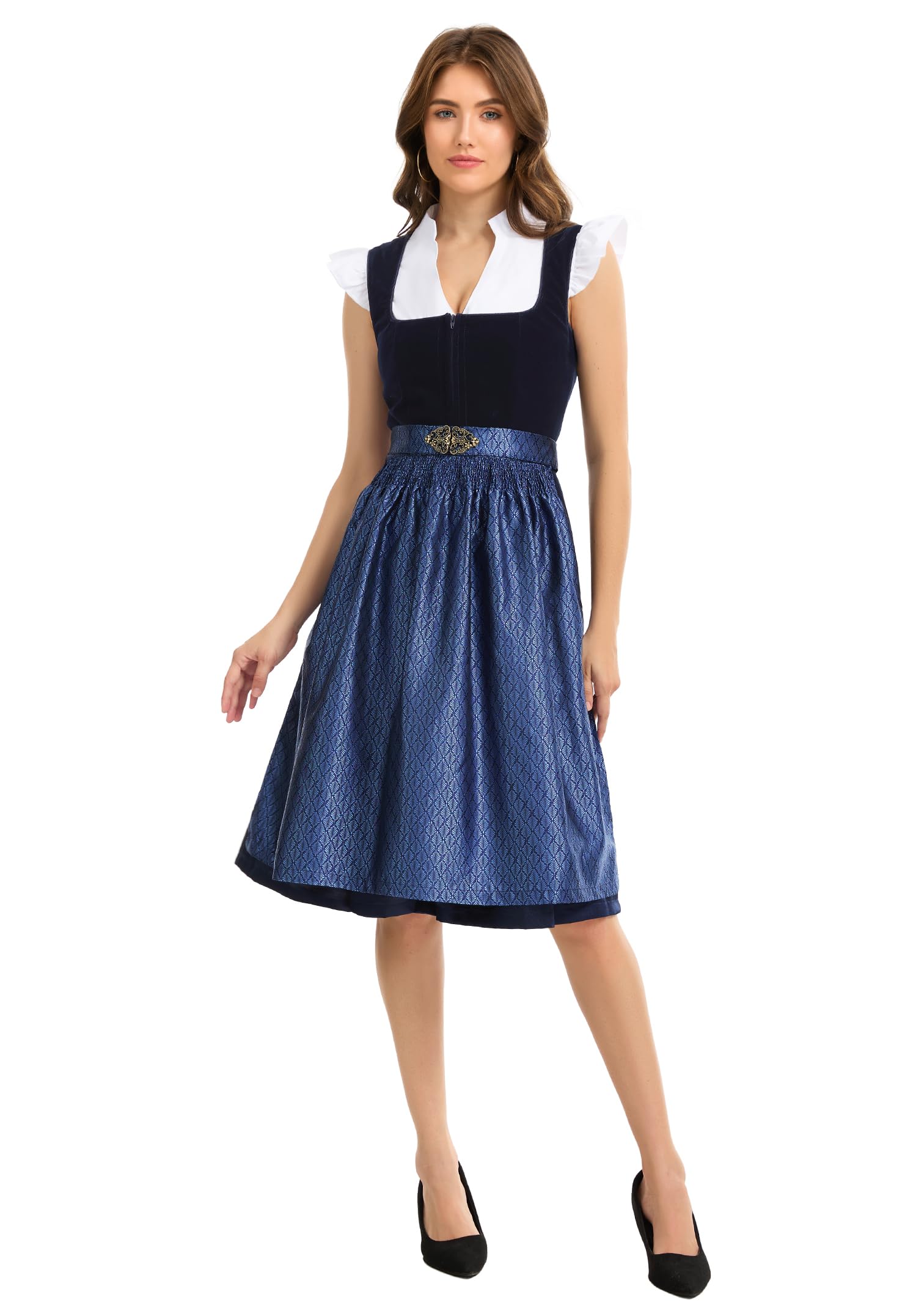 Dirndl Damen Midi Dirndlkleid Lang Samt Trachtenrock Trachtenkleid 3 Teilig | Dirndl Damen Trachten oktoberfest outfit Dresses Dirndelkleider komplettset mit 3 Teilig Dirndlkleid Schürze Dirndl Bluse