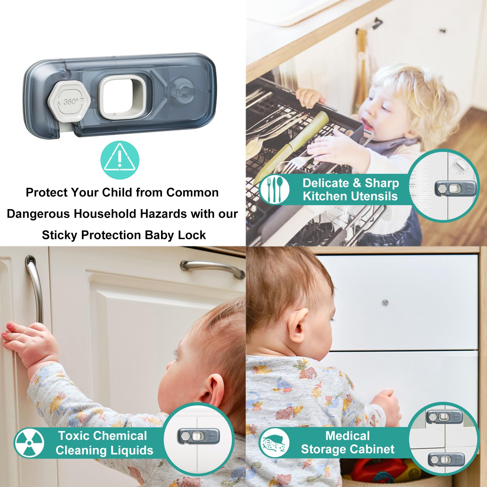 QYESWHSR - Paquete de 5 cerraduras de refrigerador a prueba de niños, cerraduras de nevera para niños con almohadillas adhesivas adhesivas, cerraduras de seguridad para niños para puertas,