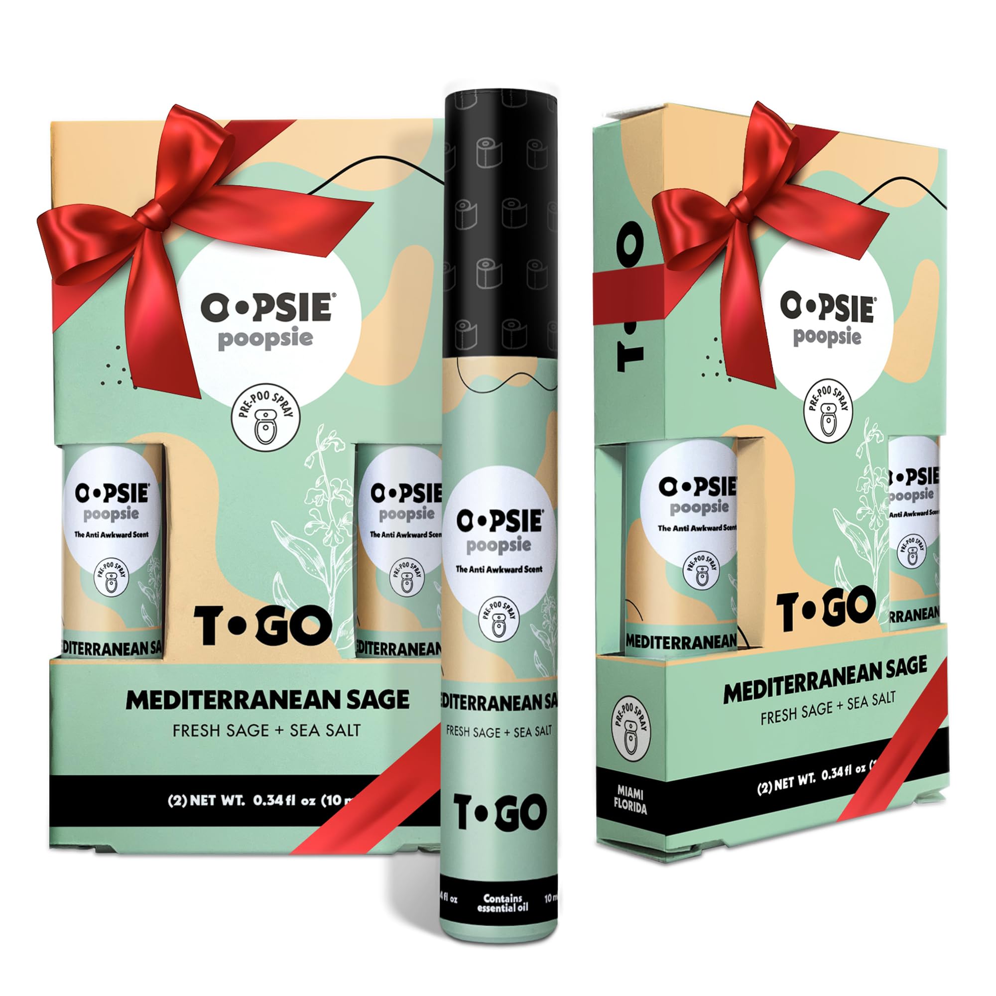 Oopsie Poopsie, discreet & portable original Pre-poo spray to use on the go. Assorted scents Odor Eliminator 2oz bottle Gift Set 2 Pack Sage