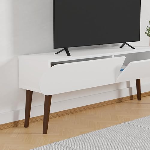Miniatura 5 de Lotus Soporte de TV de hasta 55 pulgadas  Mesa consola moderna de televisión industrial, pata de madera maciza, centro de entretenimiento en el