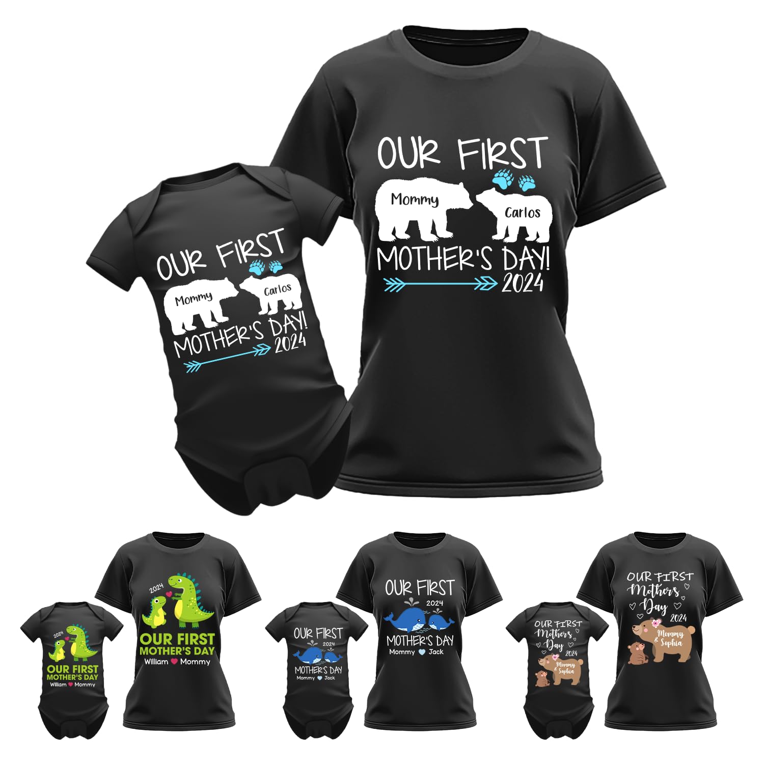 365fury Personalized First Mothers Day Giftss For New Mom, Daughter - Our First Mothers Day Matching Shirts, Baby Onesie