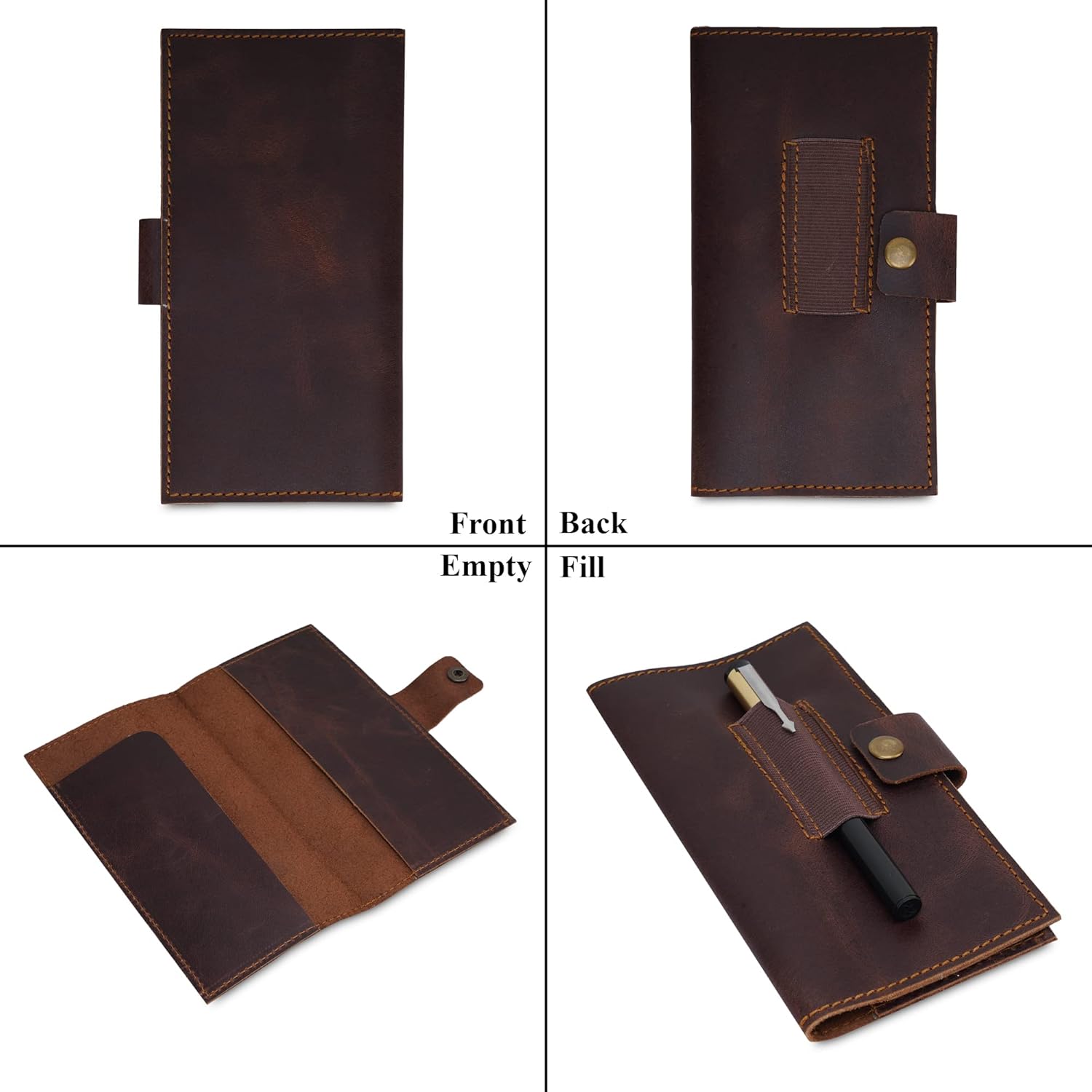 Distressed Leather Checkbook Cover with Pen Holder, Executive Leather Checkbook Wallet for Men Women Slim Vintage Bifold Checkbook Register Organizer for Personal Business Use (Brown) - Image 5