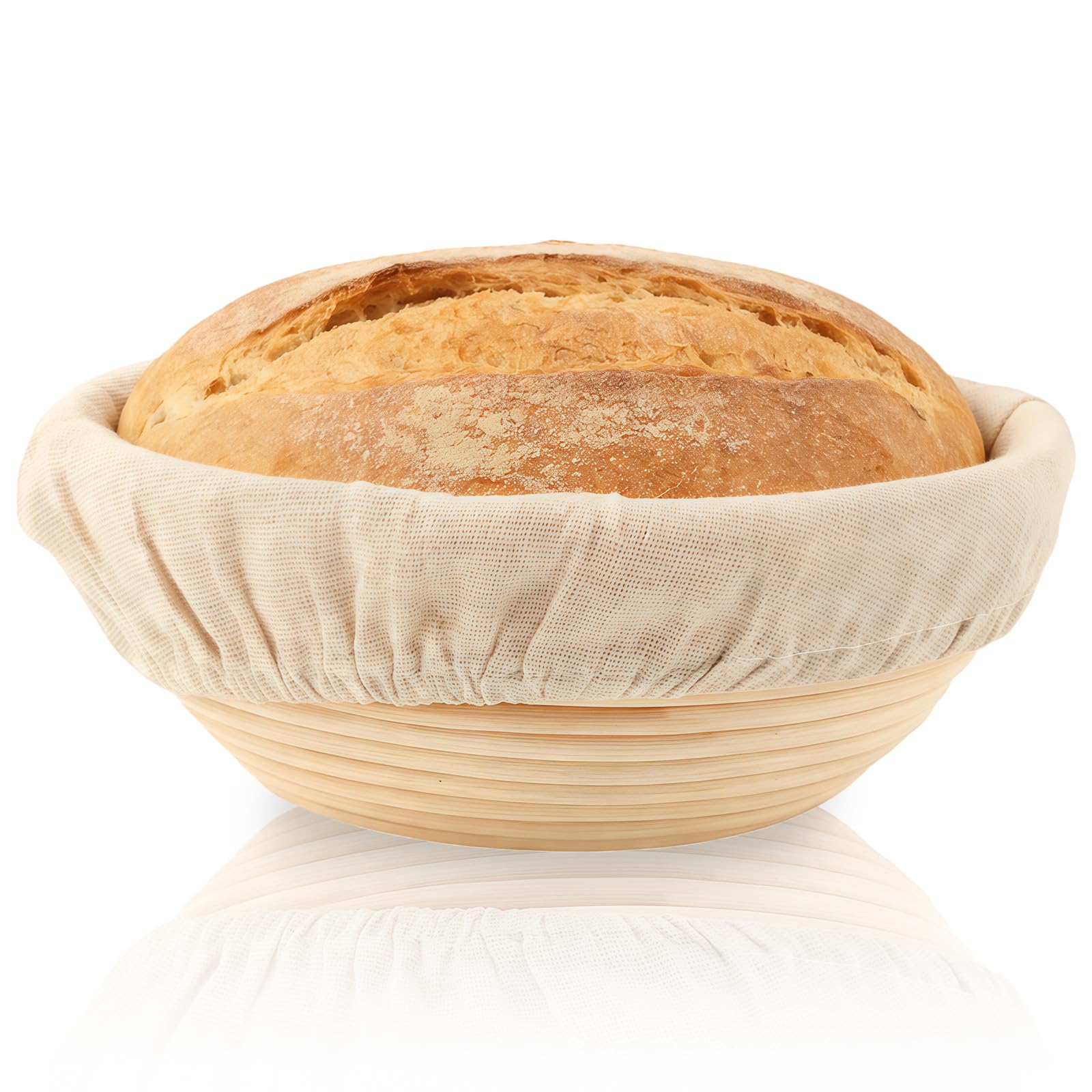 6.3 inch Round Bread Proofing Basket,Banneton Brotform Bread Dough Proofing Rising Rattan Handmade Basket with Linen Liner Cloth (Round 16 * 6cm)