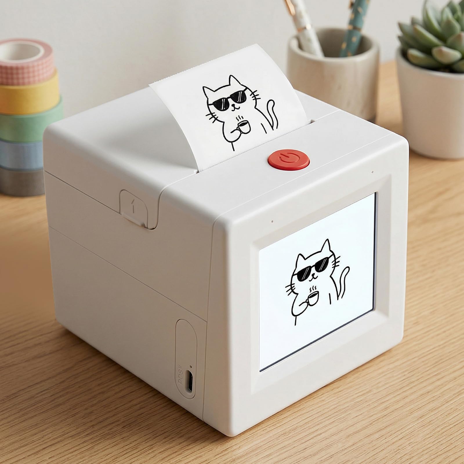 Smart AI Voice Sticker Maker con pantalla impresora compacta sin tinta para estudio, oficina, uso creativo, 5 rollos incluidos