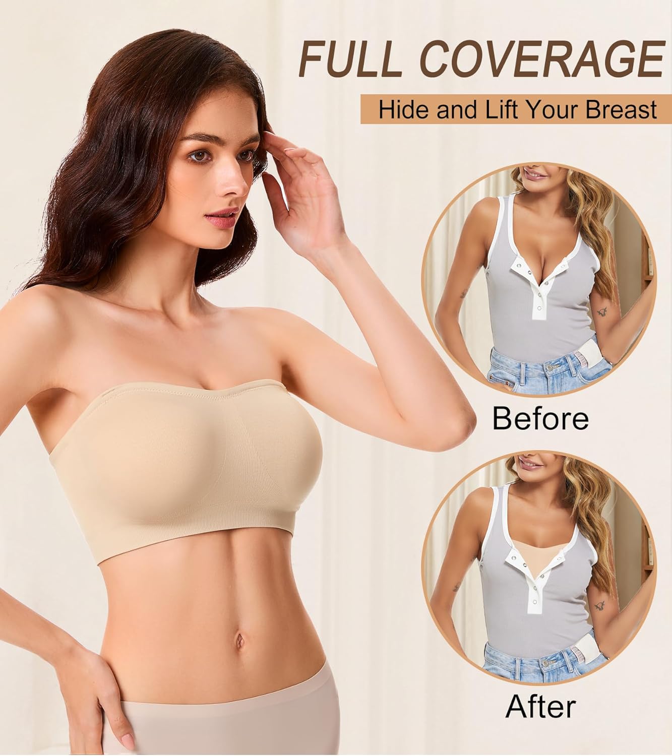 Strapless Bra for Women Wireless Padded Bandeau Bra Seamless Non-Slip Silicone Tube Top Push Up Bralette - Image 3