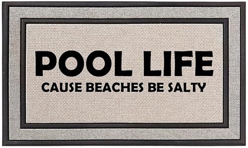 Daylor Felpudo para interiores y exteriores, de 18 x 30 pulgadas, color gris/beige/negro, con parte trasera de goma para la piscina, divertido