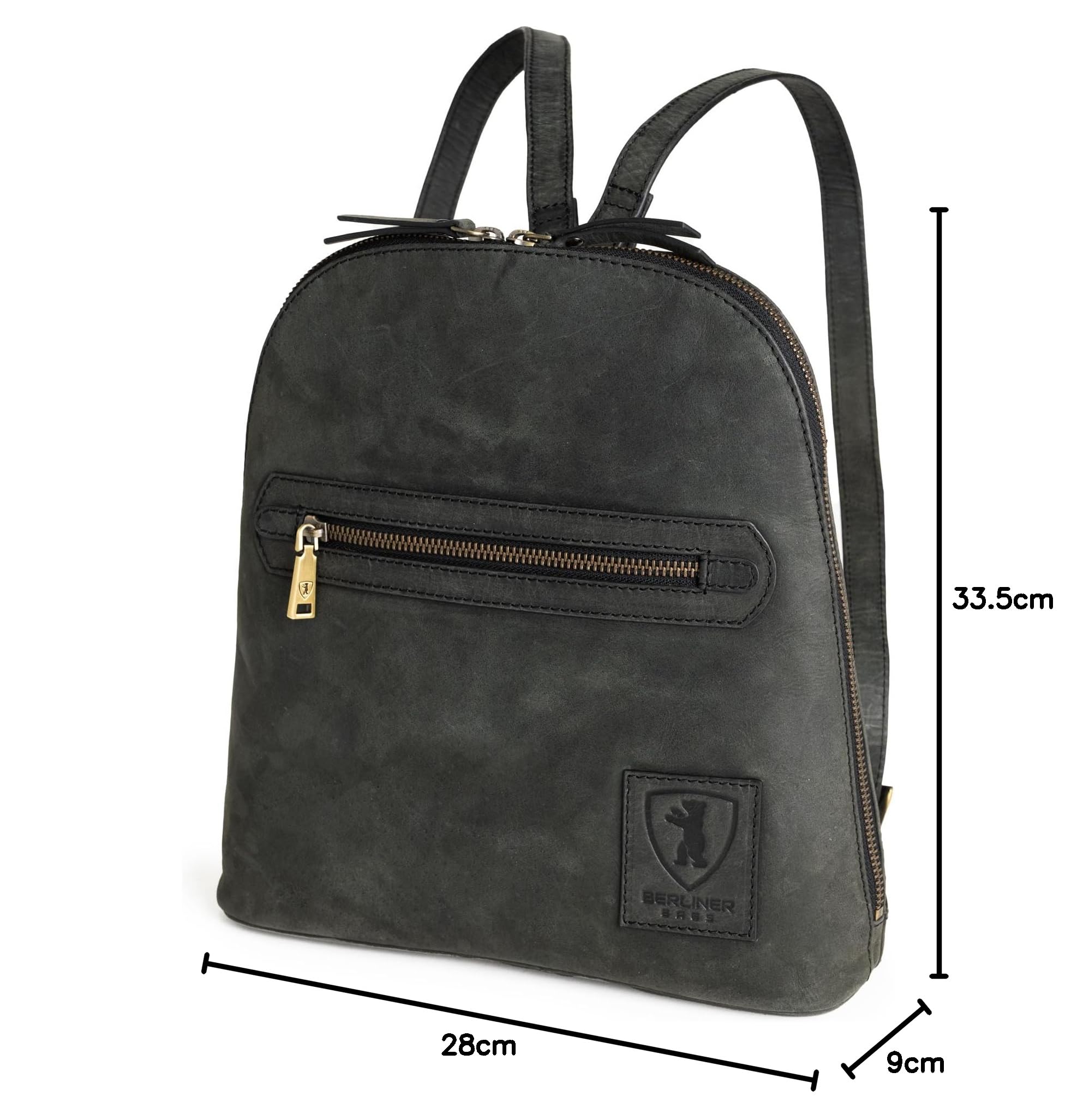 Berliner Bags Zaino Donna Diana in Vera Pelle, Zainetto Compatto da Giorno con Zip, Backpack Elegante per Uso Quotidiano e Viaggio – Grigio Scuro