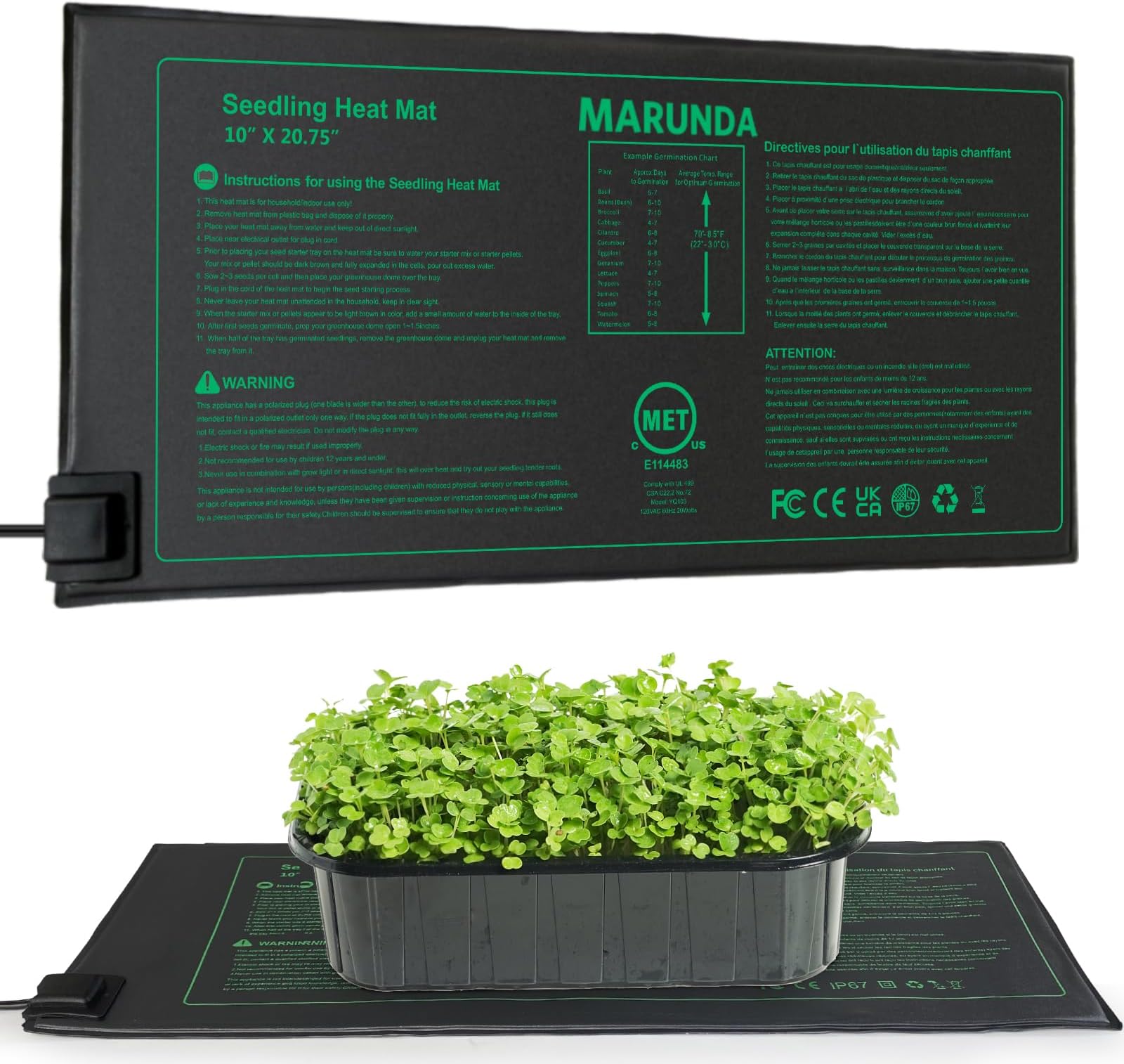 MARUNDA MET Certified Seedling Heat Mat, Waterproof Durable Germination