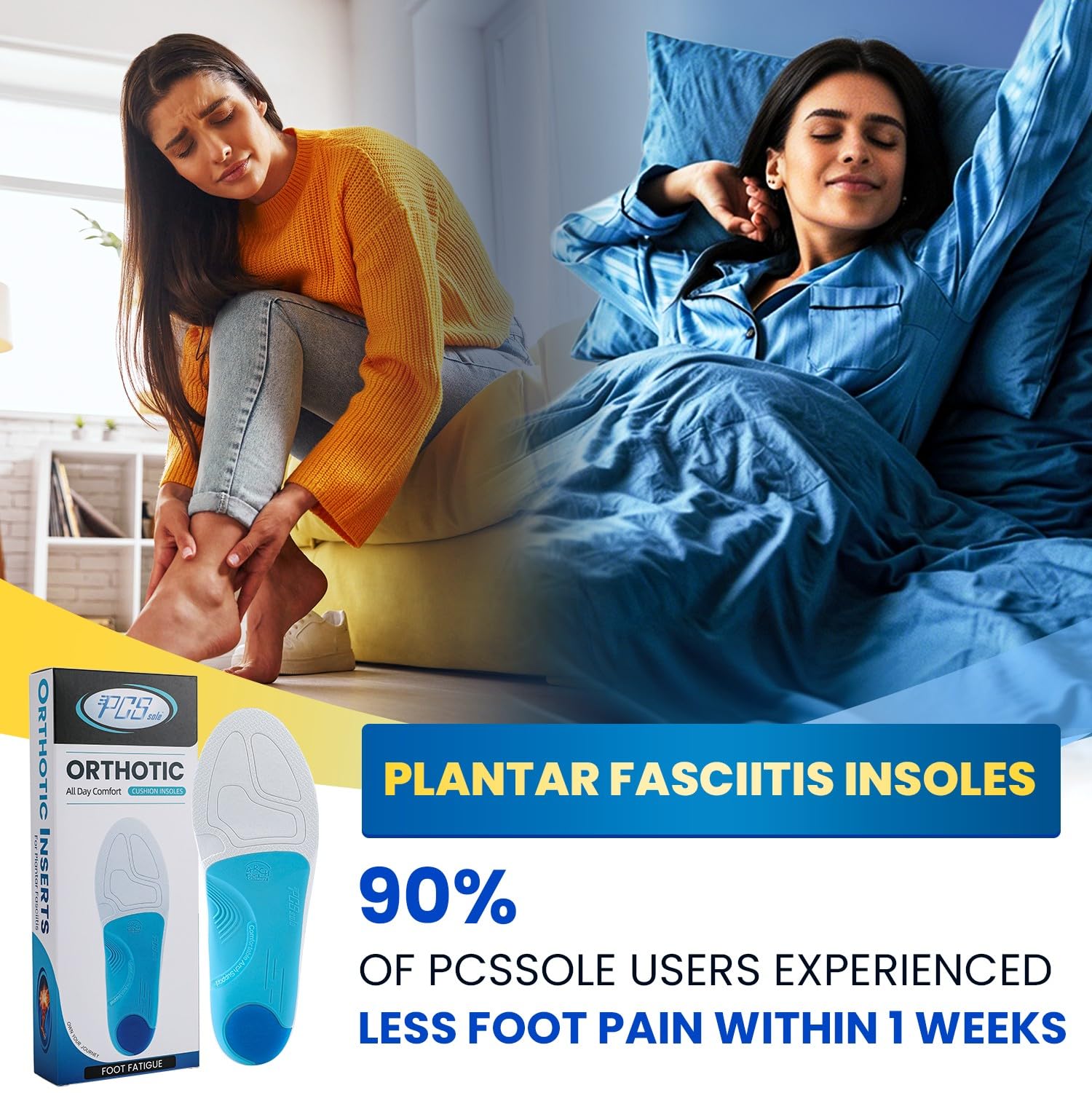 PCSsole Plantari Ortopedici con Supporto per l'Arco – per il Sollievo dalla Fascite Plantare, Plantari cone Supporto Comfort per Piedi Piatti, e Dolore al Tallone,28.6CM