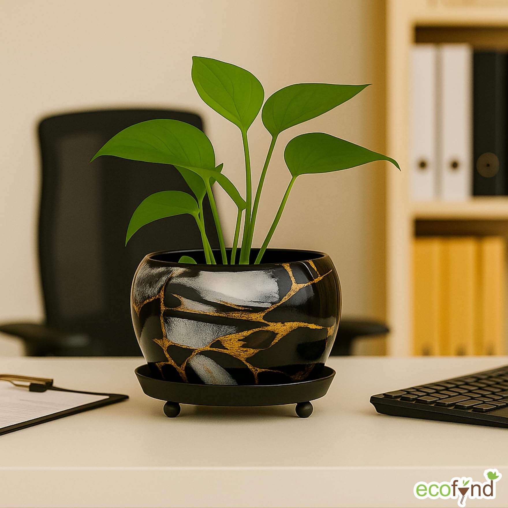 ecofynd Lily Black Metal Plant Pot - Indoor Outdoor -6