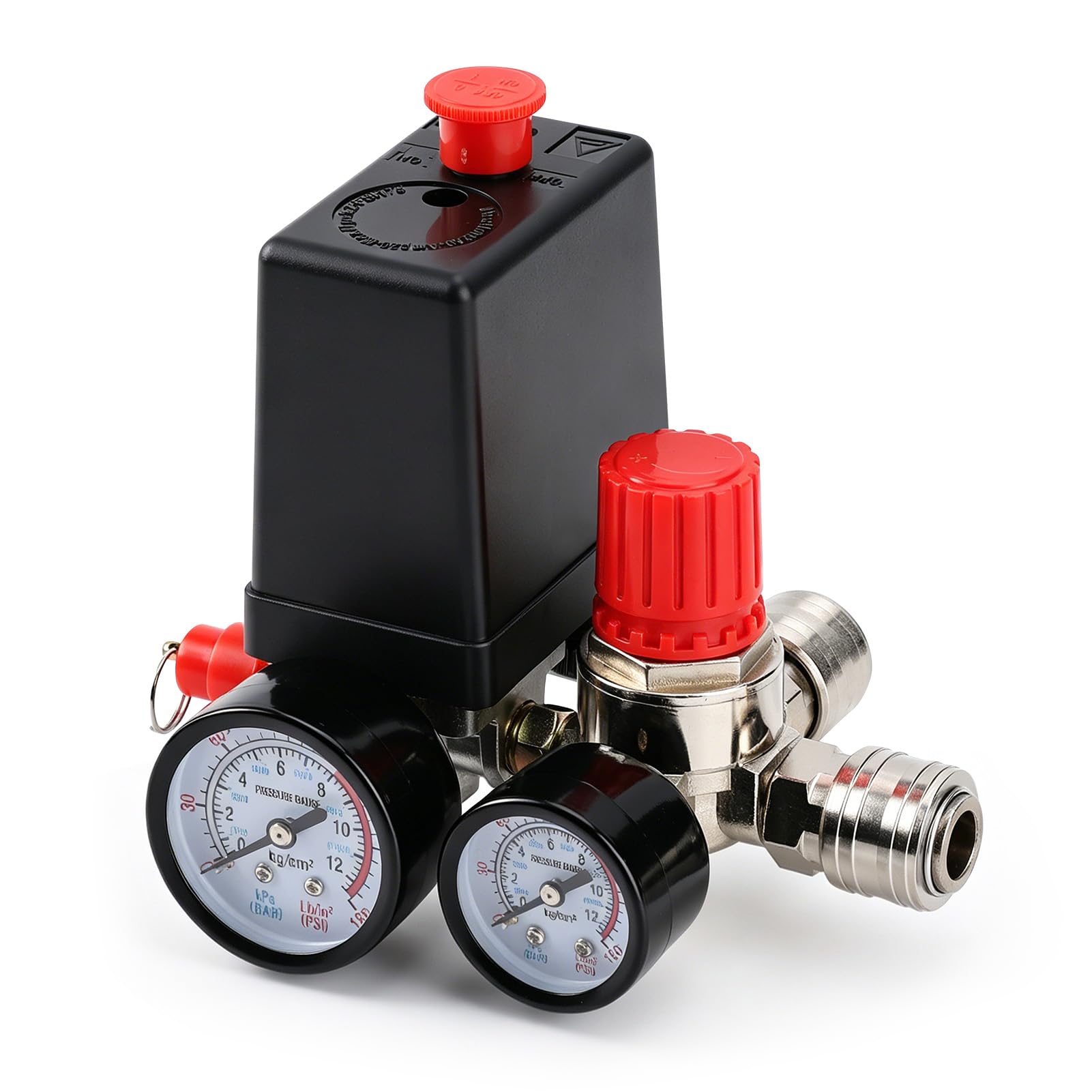 Pressostat Compresseur D'air, 220V Pressostat Compresseur, 20A Kit Accessoires Compresseur Air avec Manomètre Soupape de Sécurité Raccords