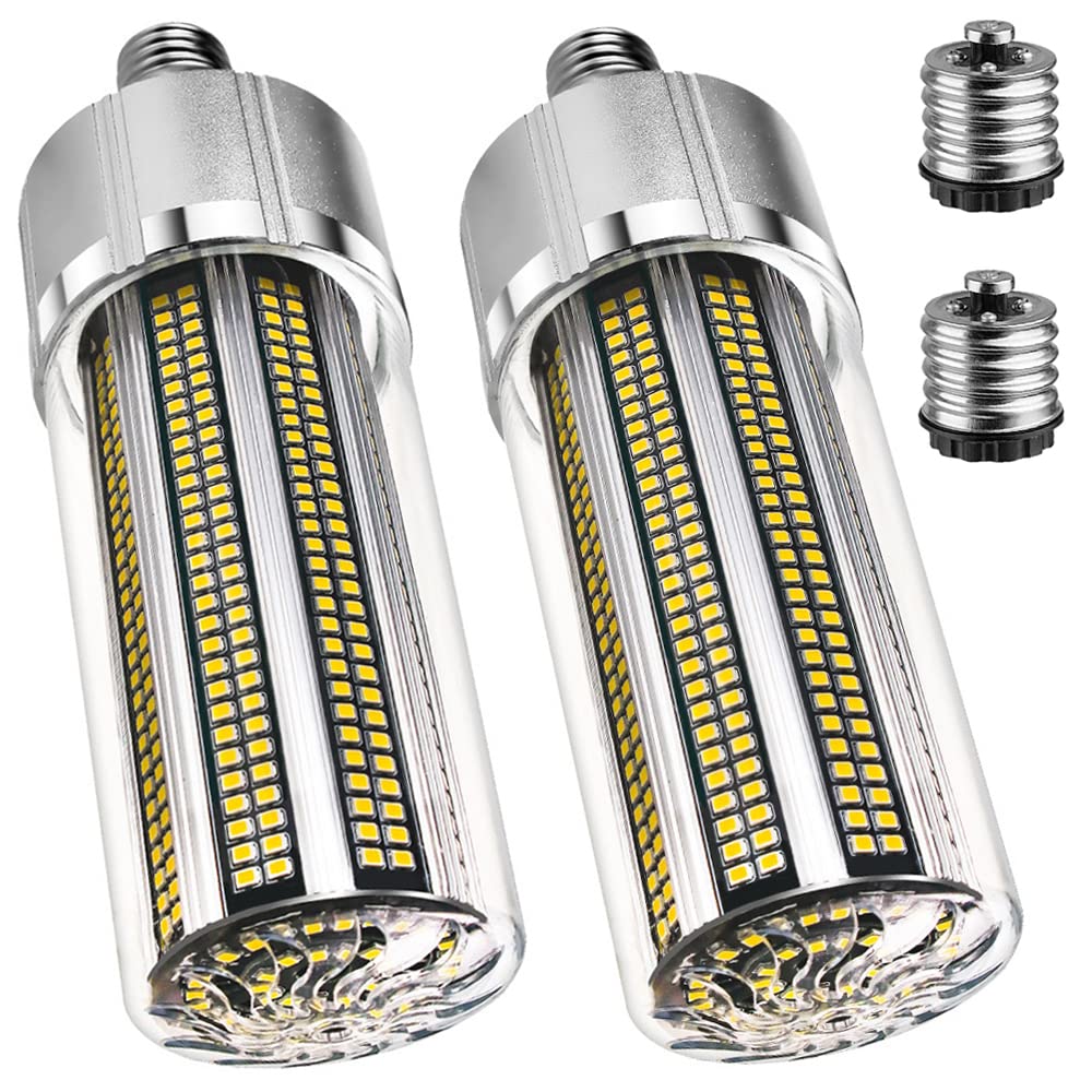 RYTM 2-Pack LED Corn Light Bulb 120W 14400LM E26 E27 Base with E39 Mogul Base Adapter Large Area