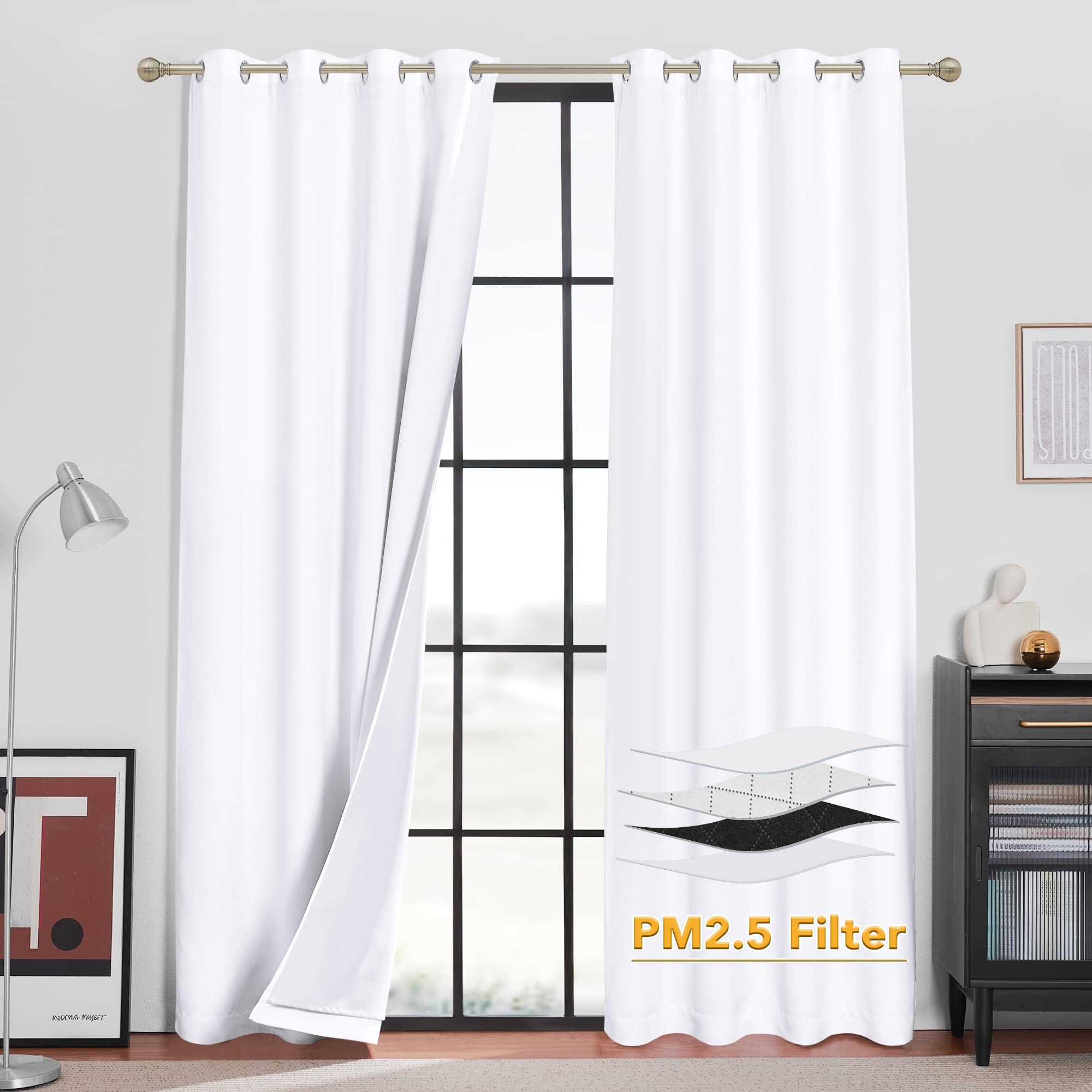Photo 1 of RYB HOME Soundproof & Dust Particle Filtering Curtains Blackout Window Treatment for Bedroom Living Room Divider Nursery Daytime Sleeping Patio Door, Pure White, W52 x L 102 inch, 2 Panels