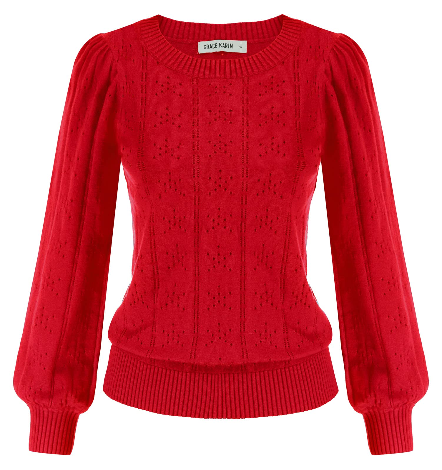 GRACE KARIN Maglia Elegante Donna a Manica Lunga con Scollo a Rotondo Tinta Unita